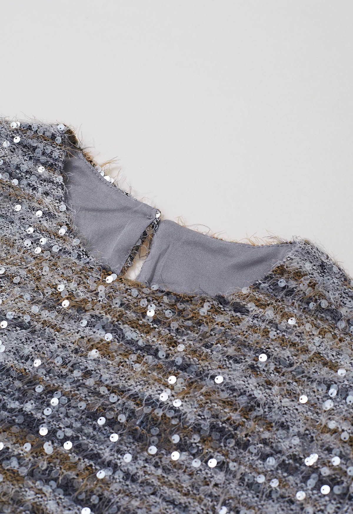 Sequin Mosaic Fuzzy Crop Top in Grey