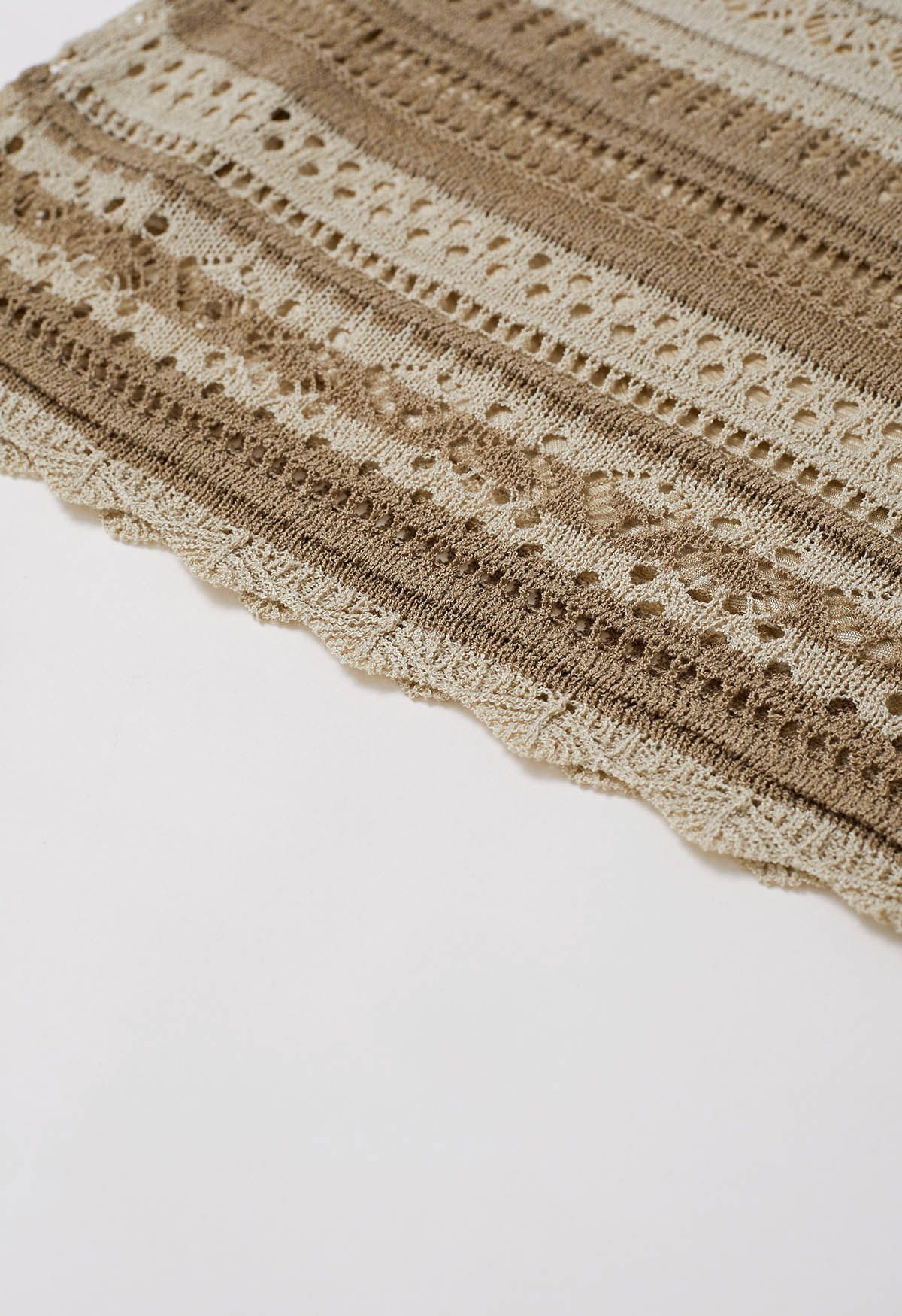 Striped Pointelle Lace Knit Midi Skirt in Oatmeal