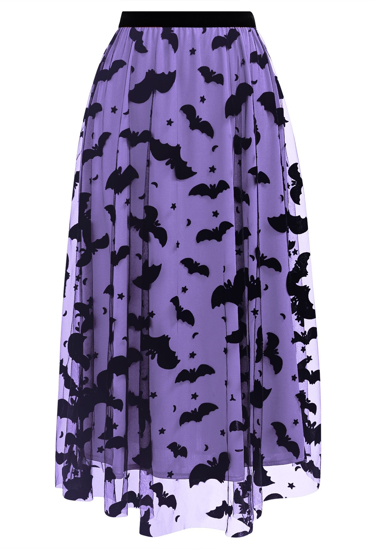 Velvet Bats Mesh Tulle Midi Skirt in Purple