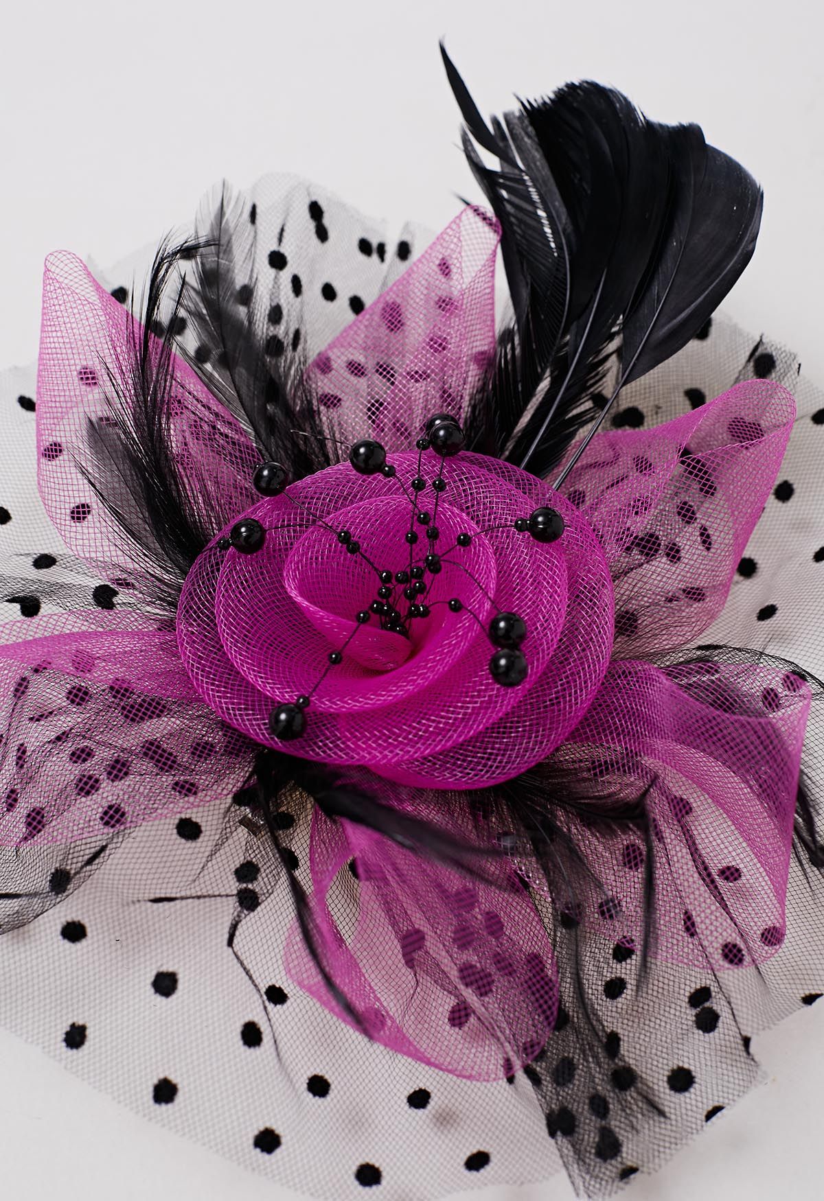 Polka Dot Mesh Headband with Hair Clip in Purple