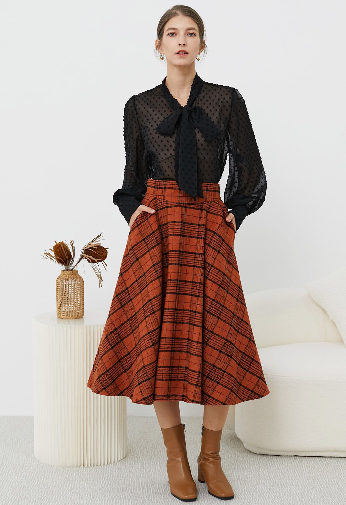 Plaid midi skirt 6 pack best sale