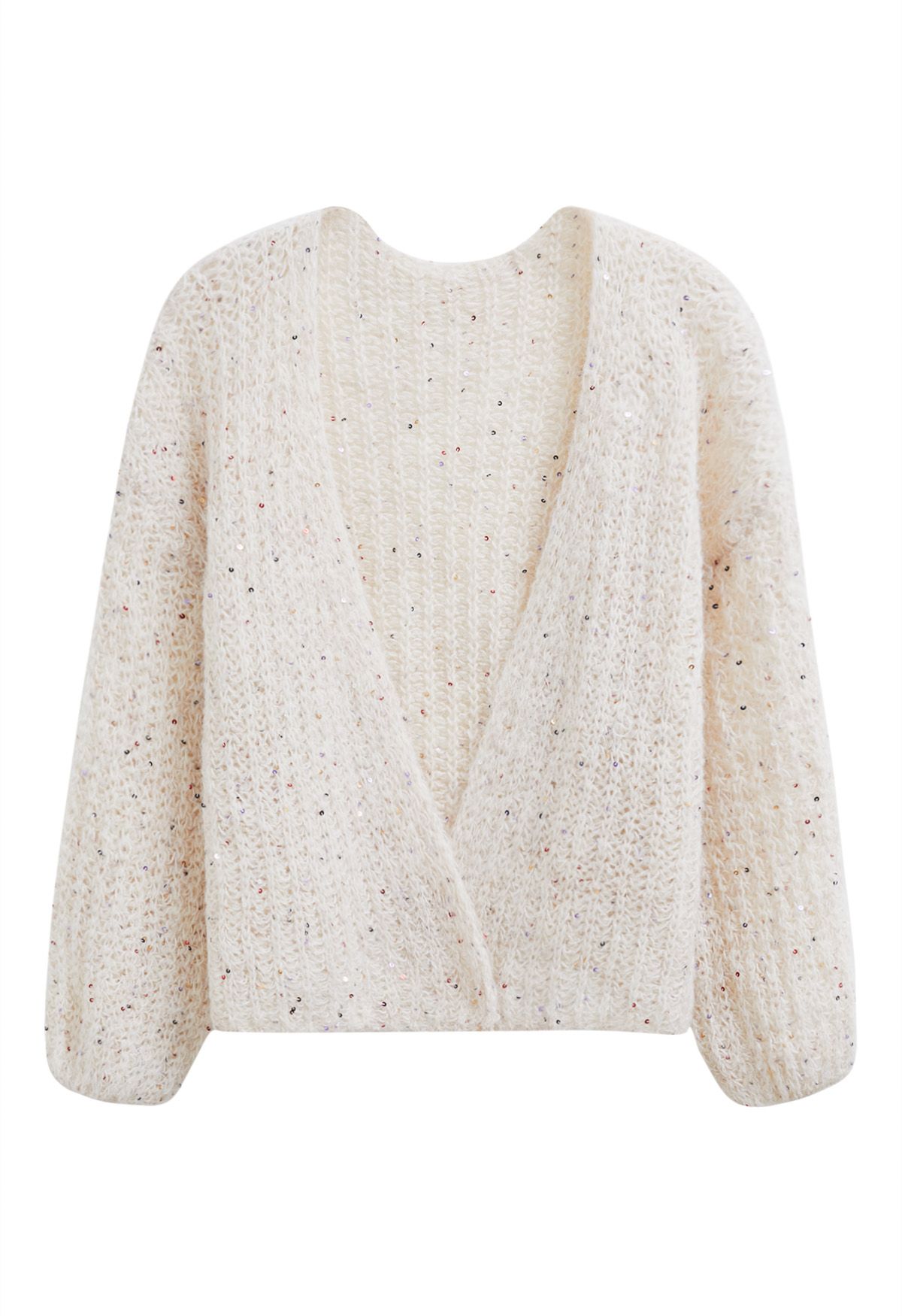 Colorful Sequin Open Front Cozy Knit Cardigan in Cream