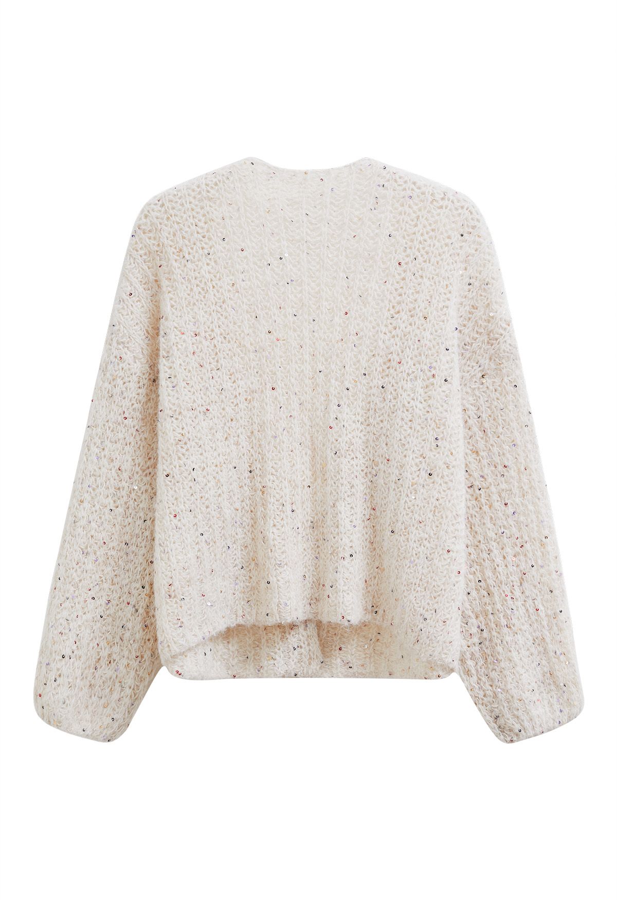 Colorful Sequin Open Front Cozy Knit Cardigan in Cream