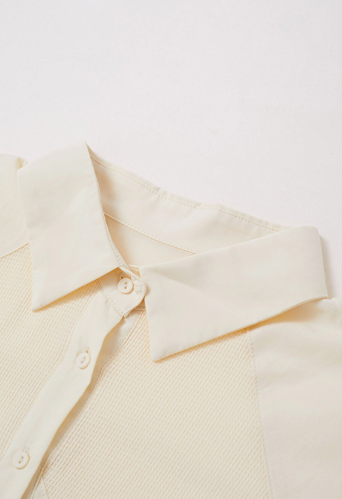 Geometric Panelled Cotton Button-Down Shirt in Cream