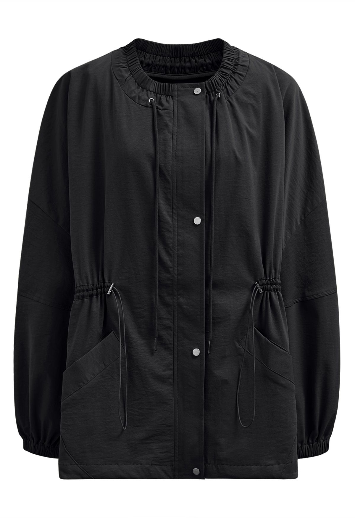 Laid-Back Side Pocket Drawstring Parka in Black