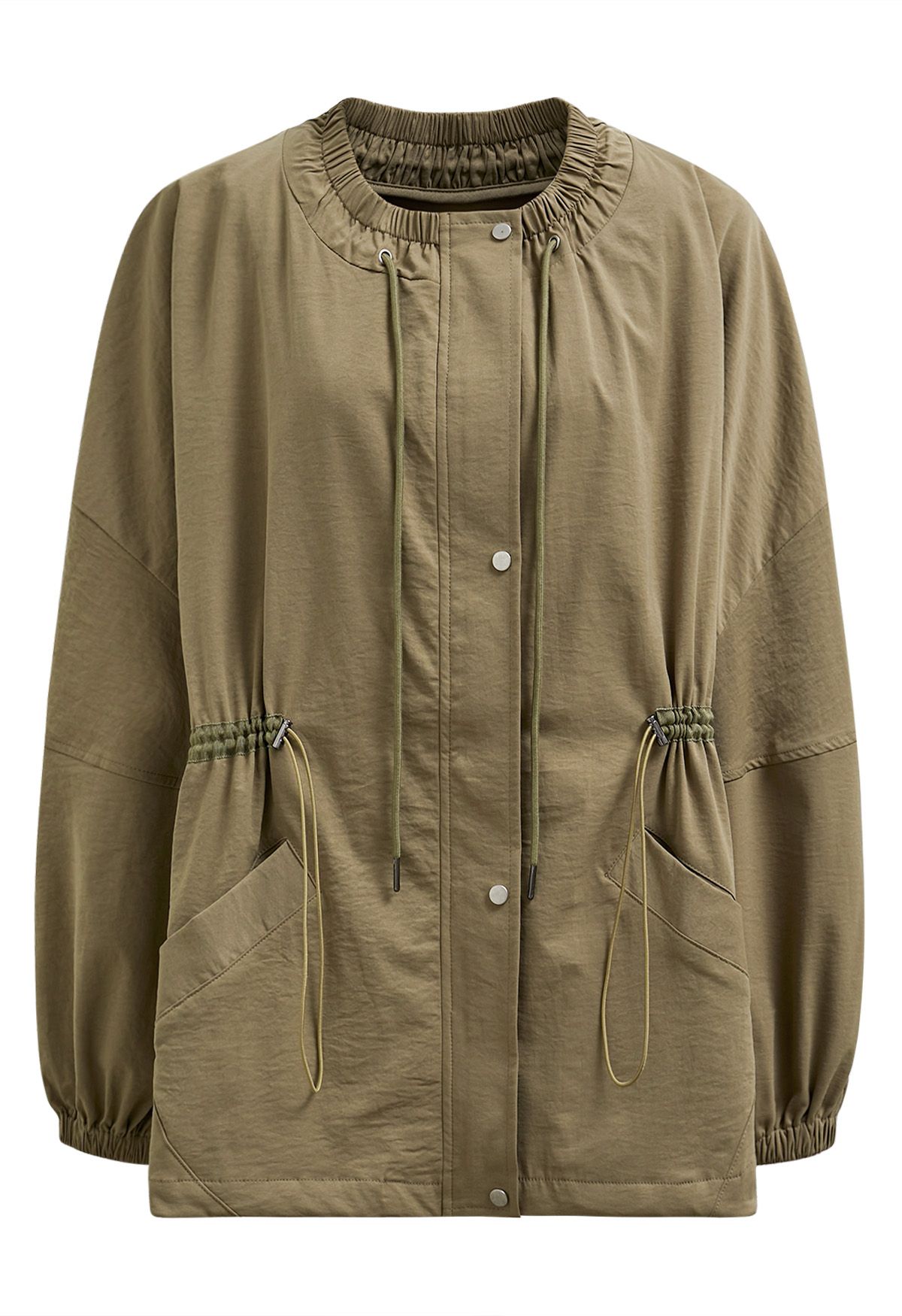 Laid-Back Side Pocket Drawstring Parka in Khaki