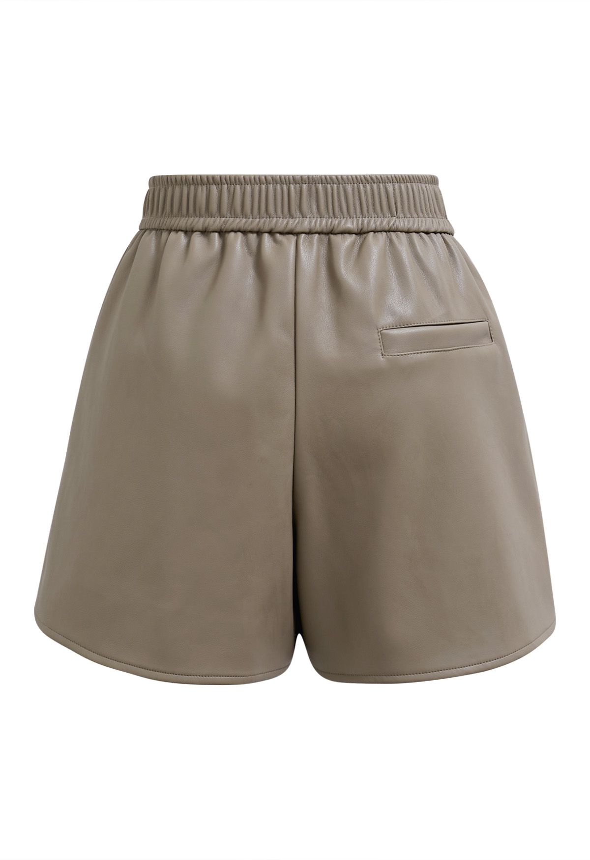 Patch Side Pocket Faux Leather Utility Shorts in Khaki