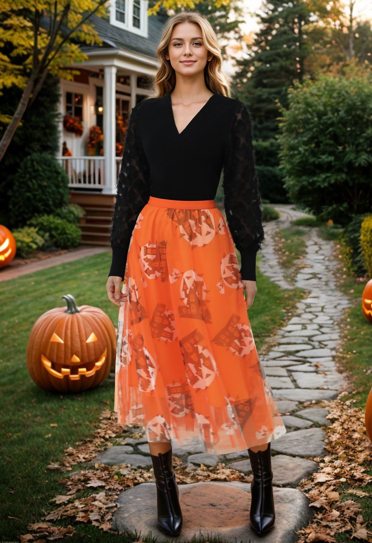 Vibrant Orange Haunted Castle Tulle Skirt