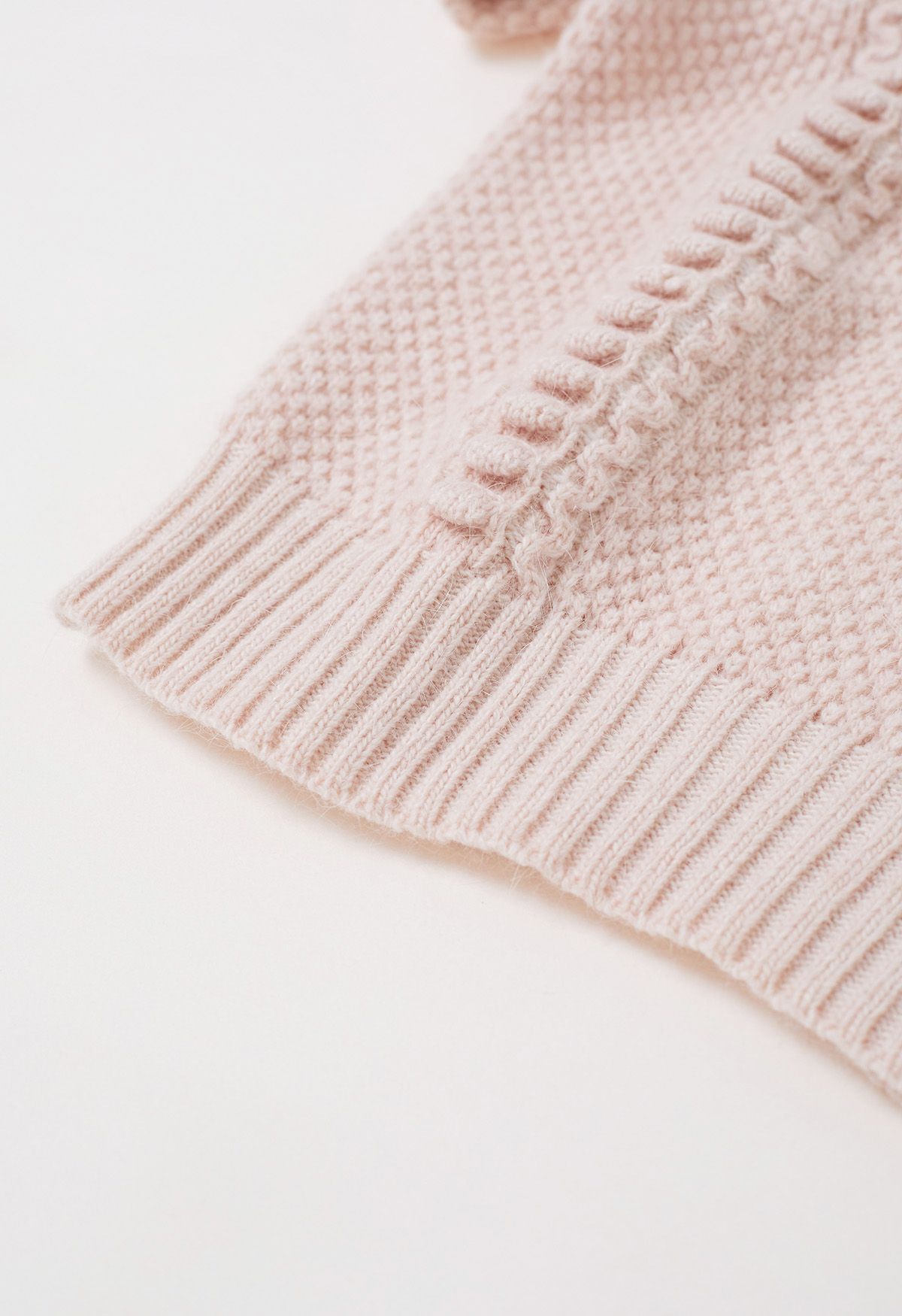 Embossed Texture Puff Sleeve Knit Sweater in Pink