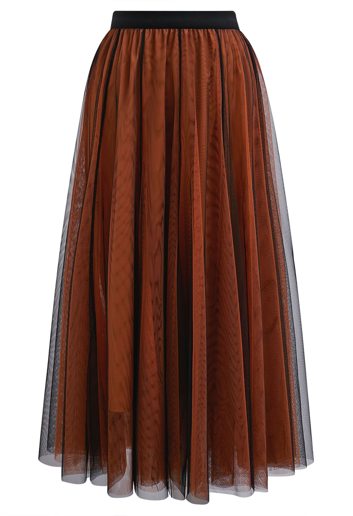 Mixture Color Panelled Tulle Maxi Skirt in Orange