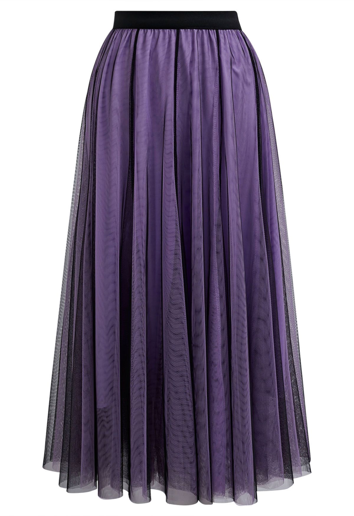 Mixture Color Panelled Tulle Maxi Skirt in Purple