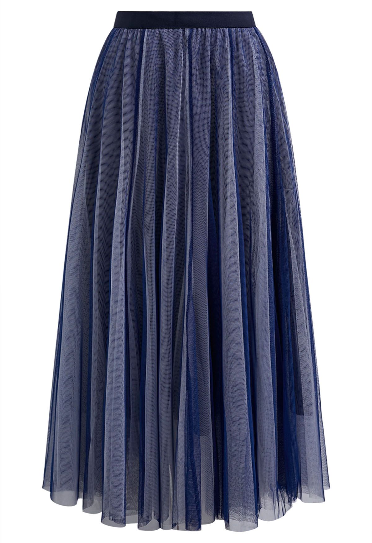 Mixture Color Panelled Tulle Maxi Skirt in Indigo