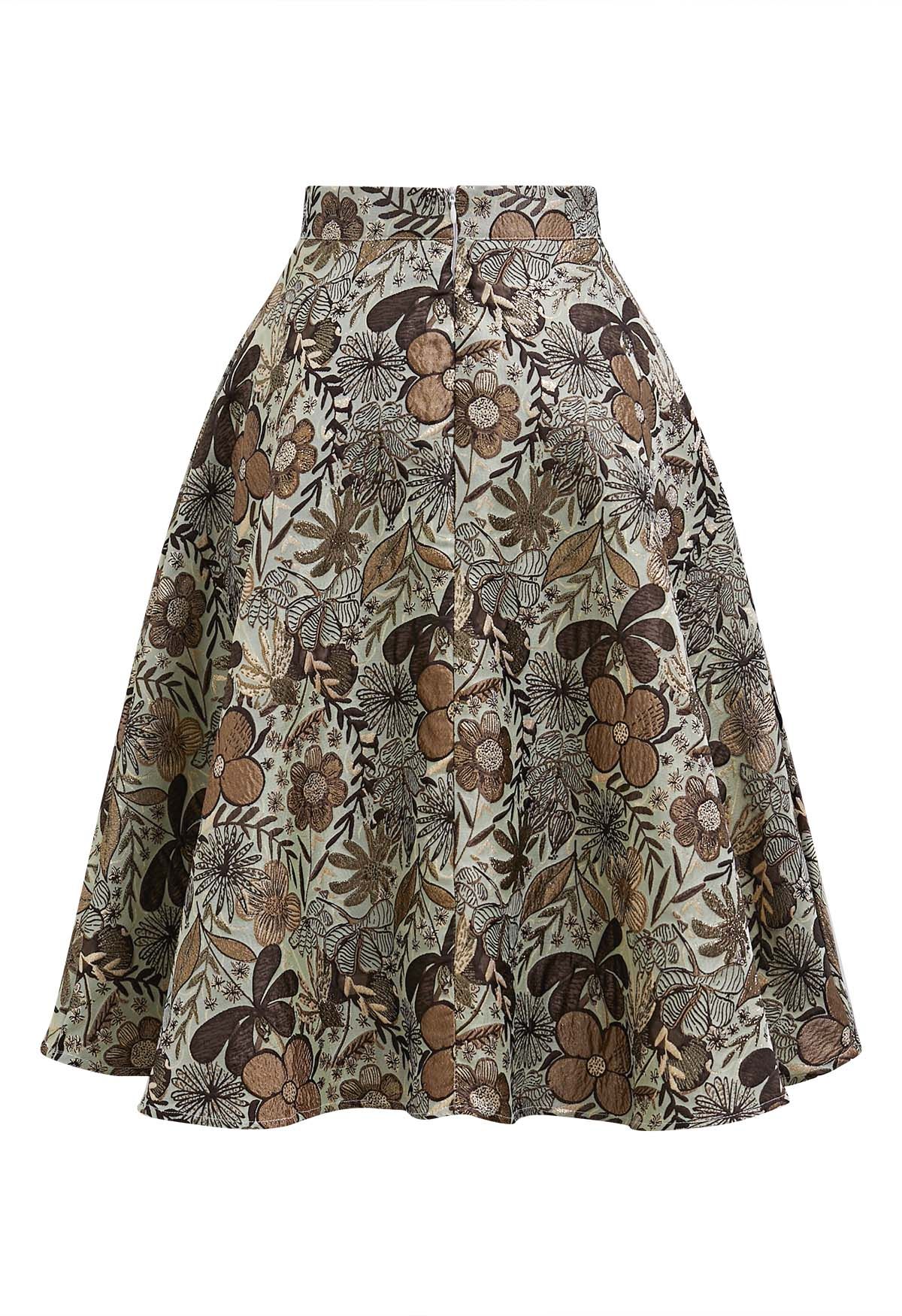 Antique Floral Jacquard A-Line Skirt