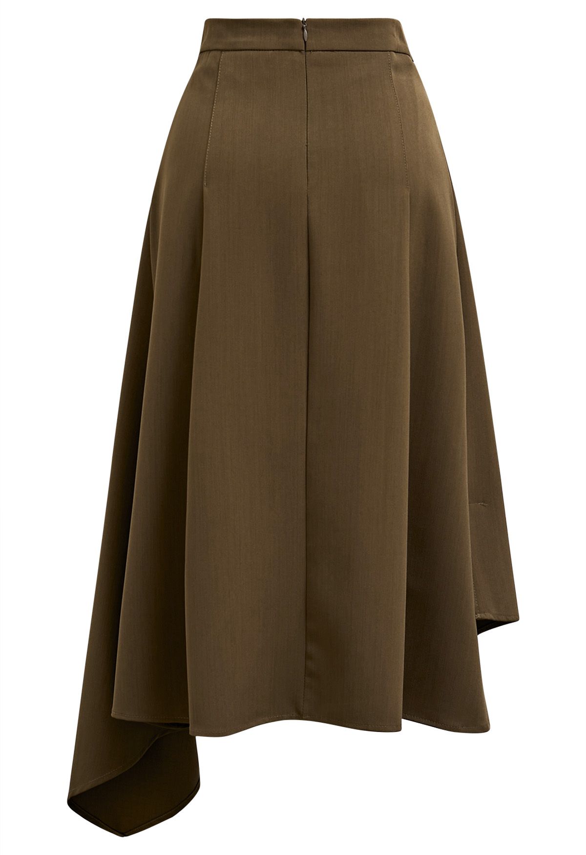 Belt Trim Asymmetry Flowy Midi Skirt in Khaki