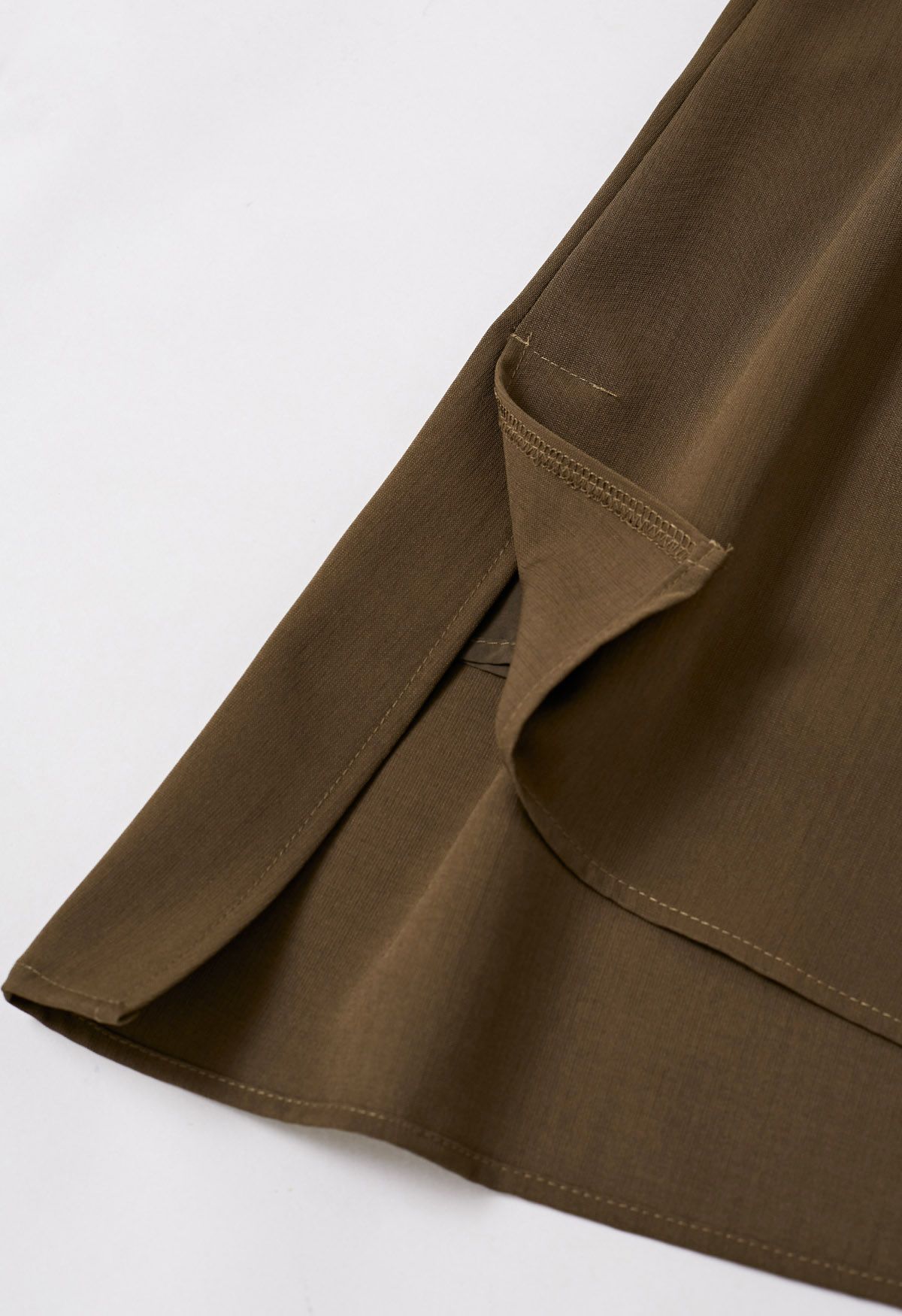 Belt Trim Asymmetry Flowy Midi Skirt in Khaki