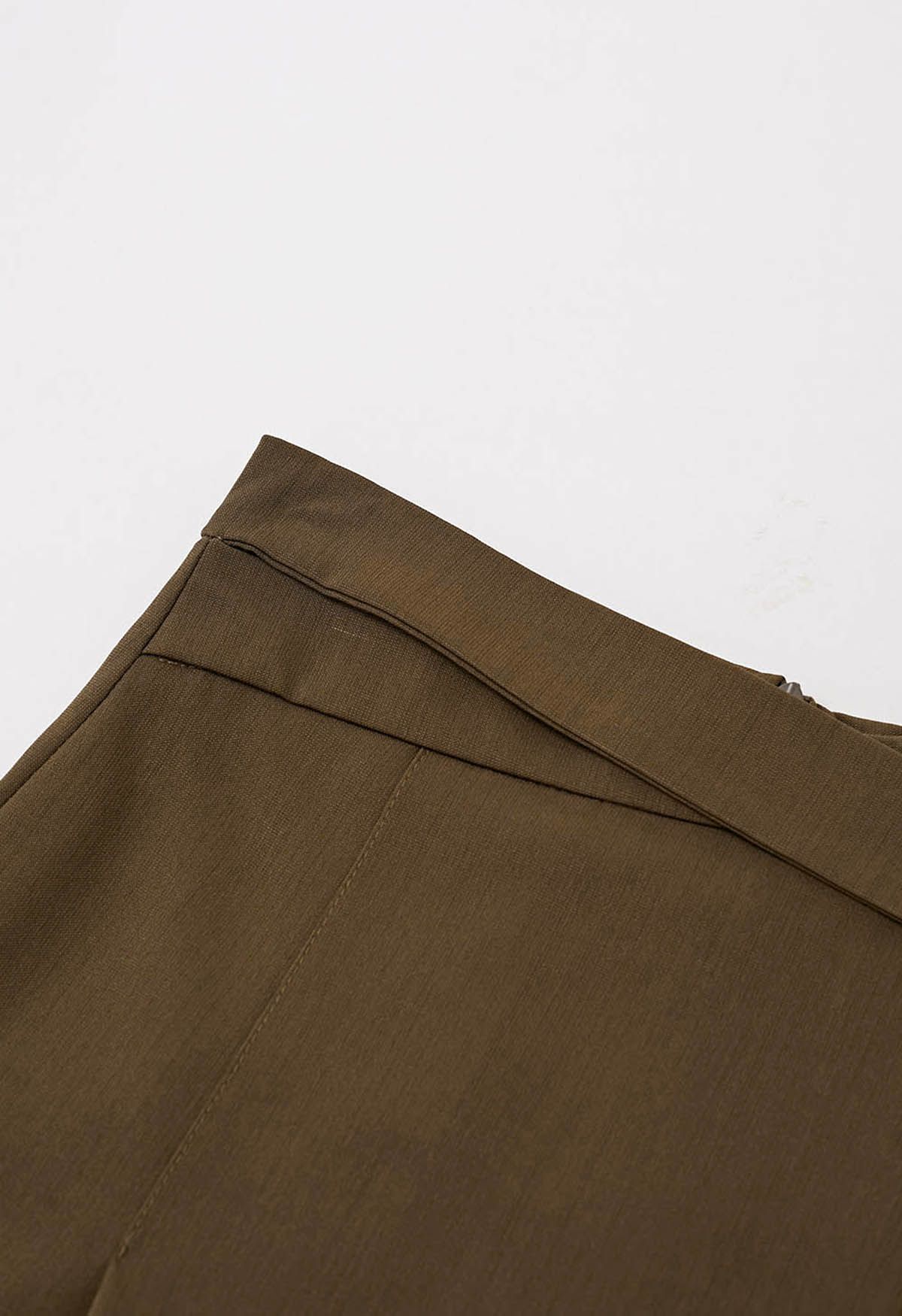 Belt Trim Asymmetry Flowy Midi Skirt in Khaki