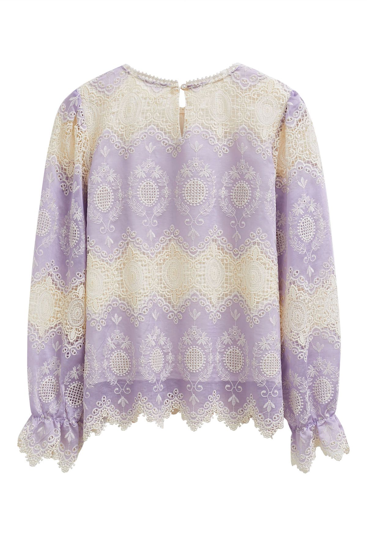 Embroidered Lace Zigzag Hemline Top in Lilac