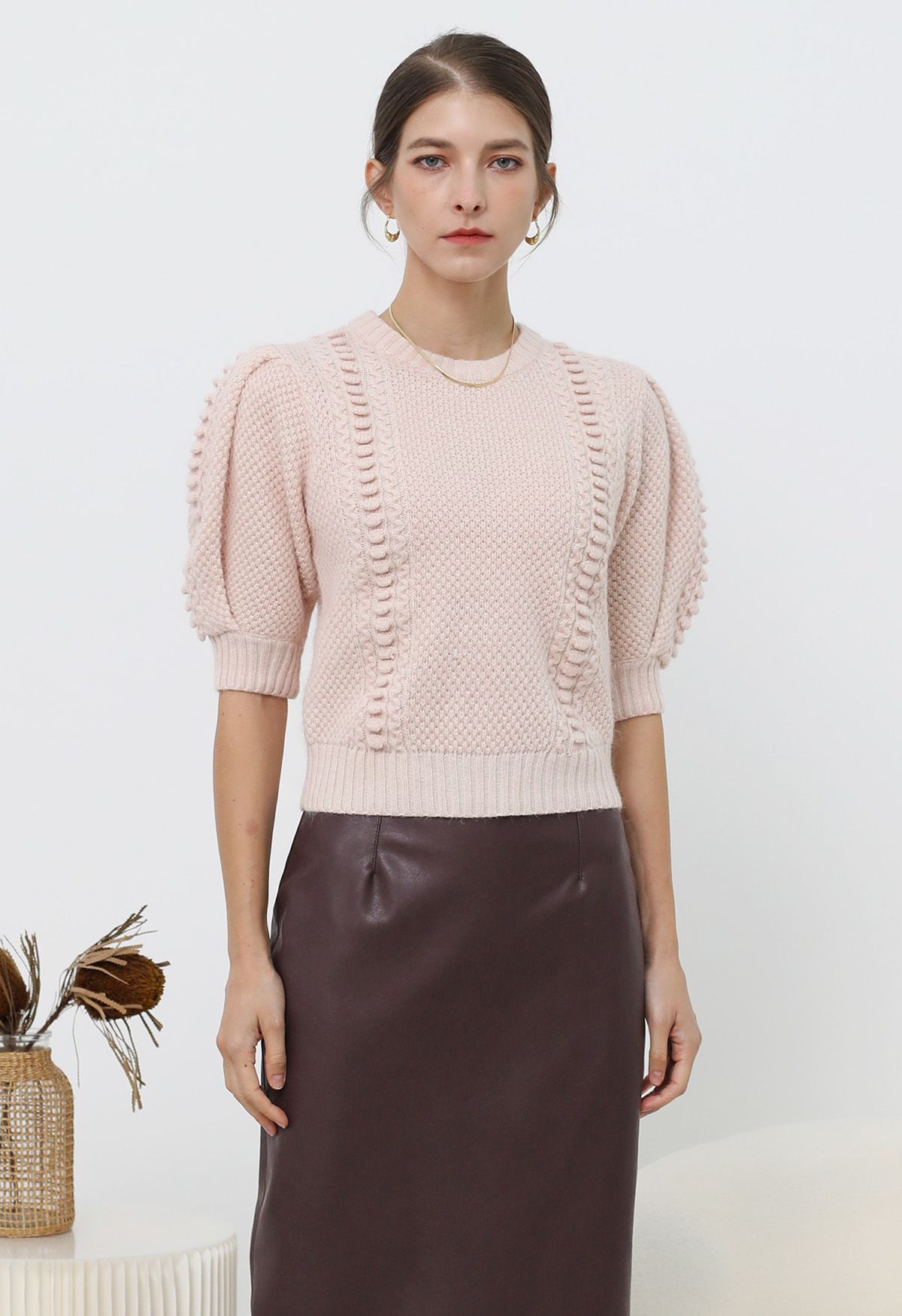 Pink puff sleeve sweater hotsell