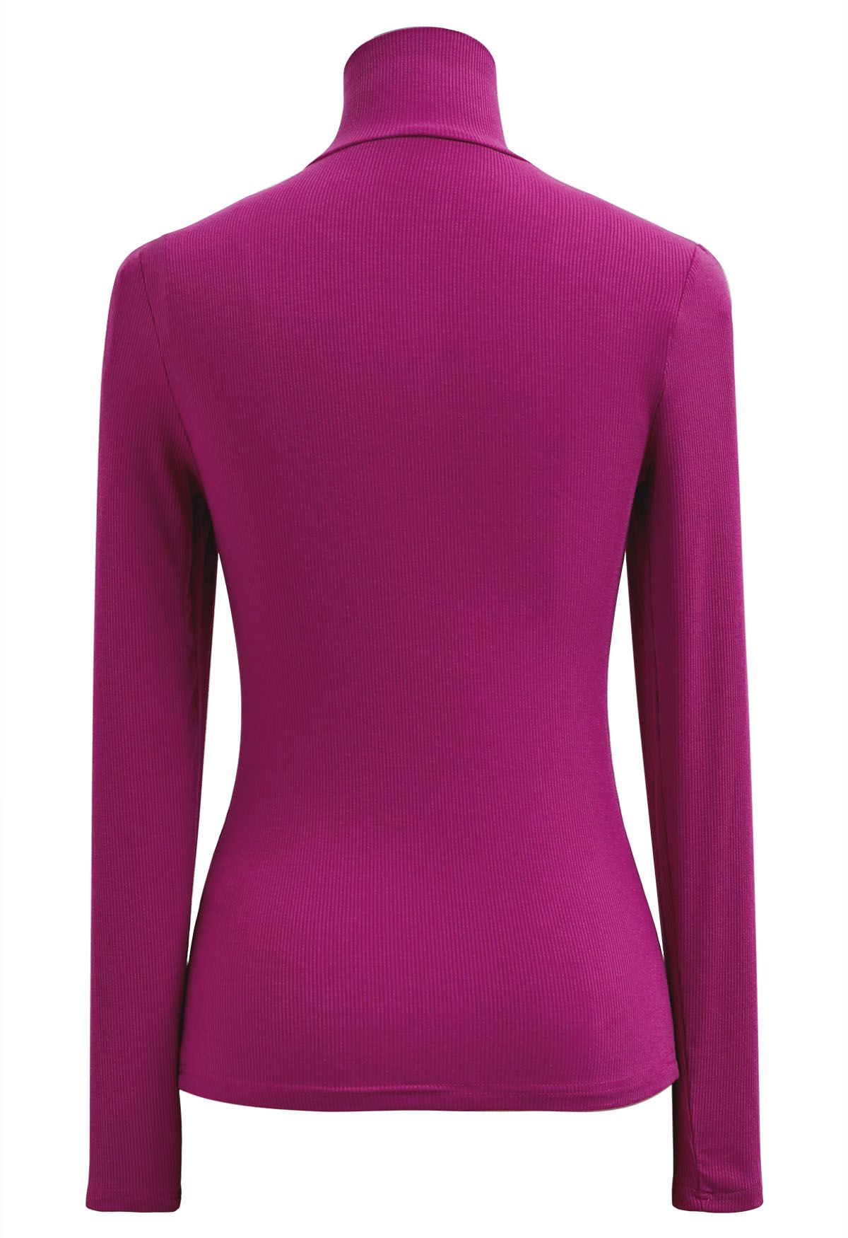 Faux-Wrap Mock Neck Long-Sleeve Top in Magenta