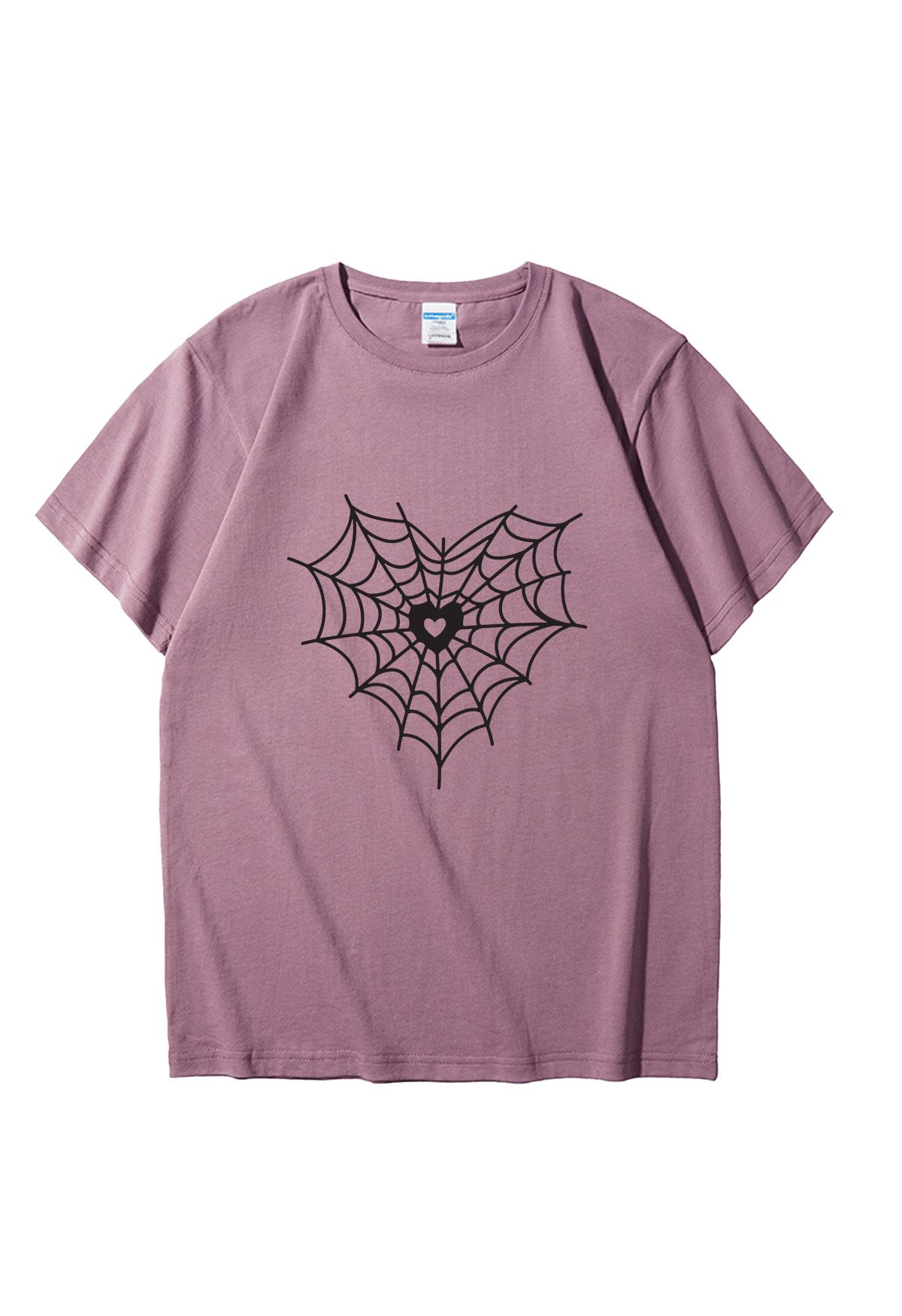 Black Heart Spider Web Pattern T-Shirt