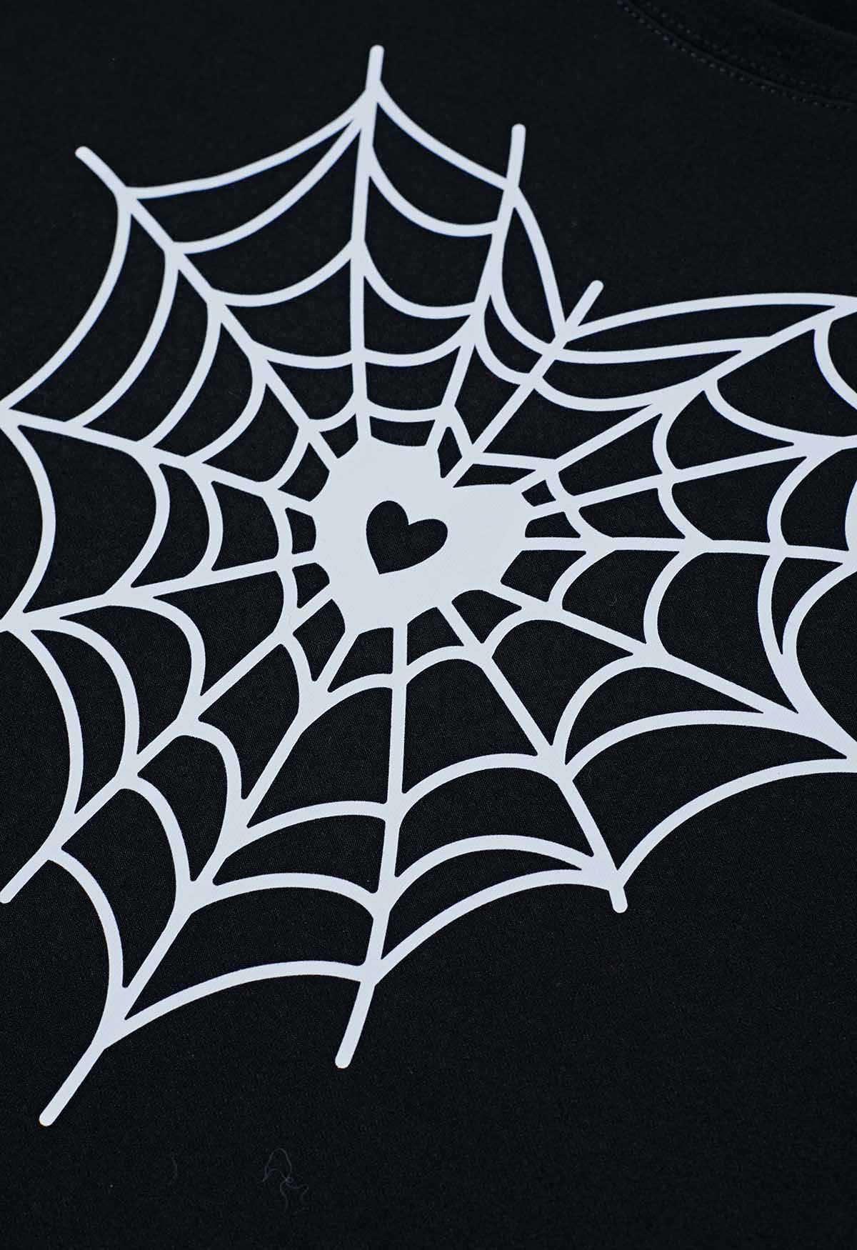 White Heart Spider Web Pattern Sweatshirt