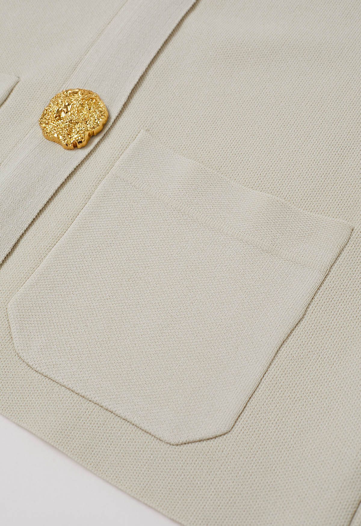 Golden Button Patch Pocket Knit Cardigan and Pants Set in Ivory