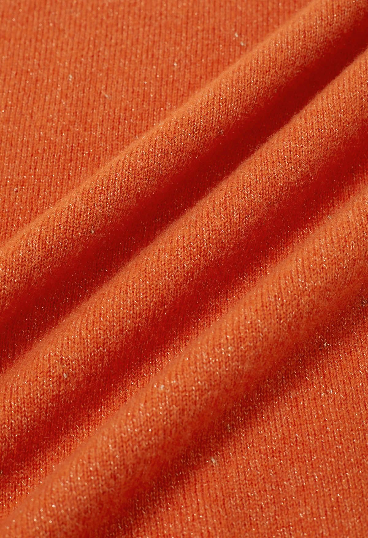 Integral Metallic Thread Mock Neck Wool Sweater in Orange