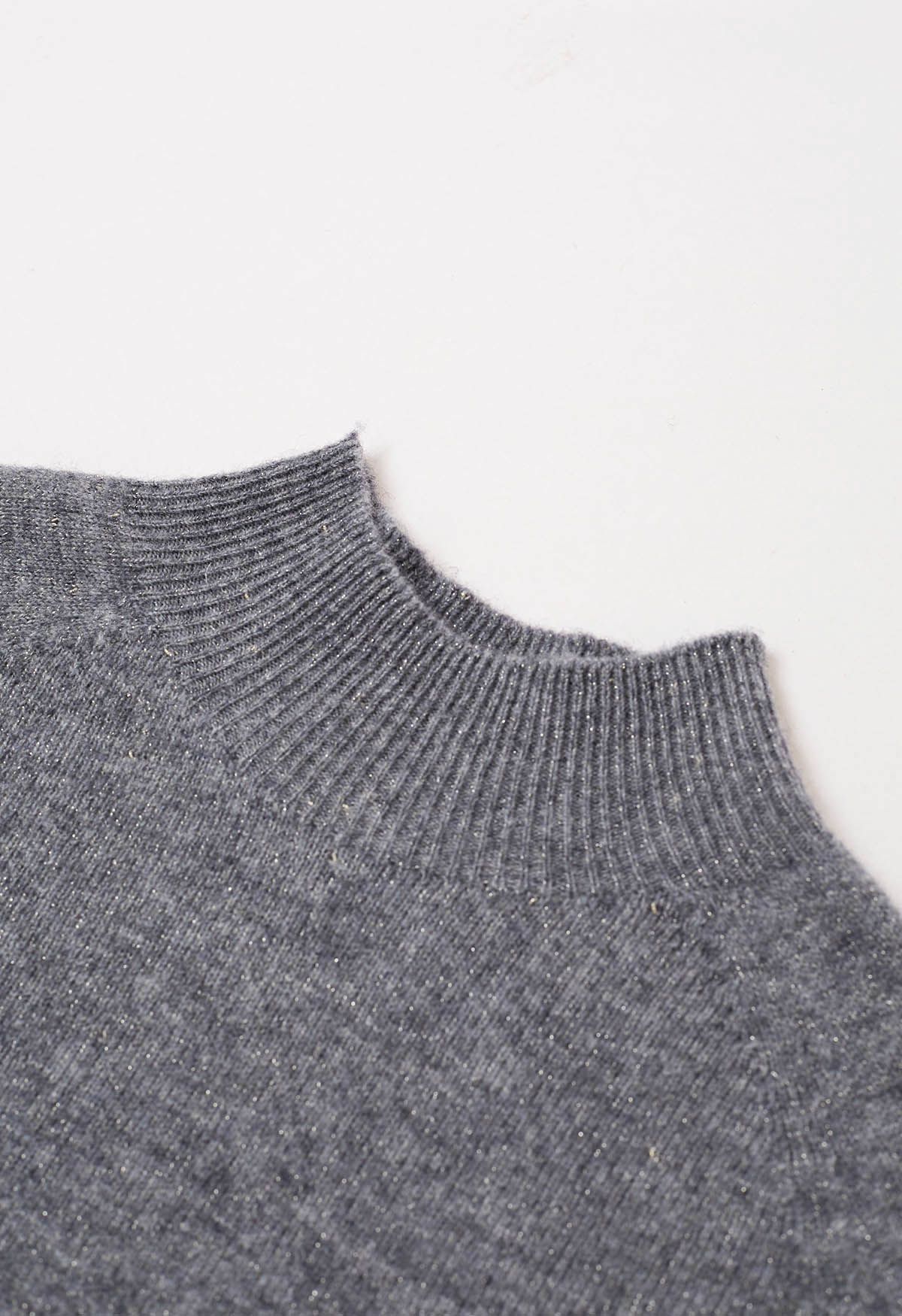 Integral Metallic Thread Mock Neck Wool Sweater in Smoke