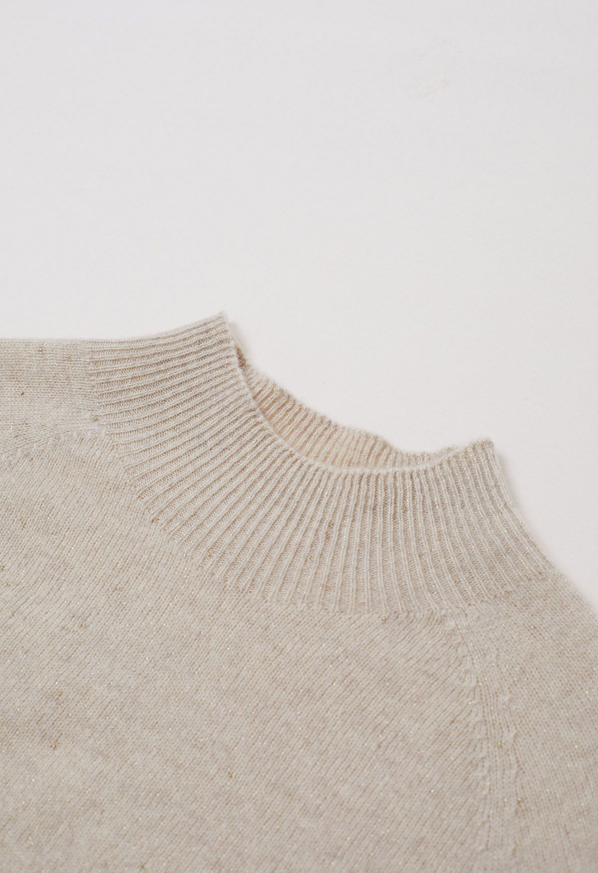 Integral Metallic Thread Mock Neck Wool Sweater in Oatmeal