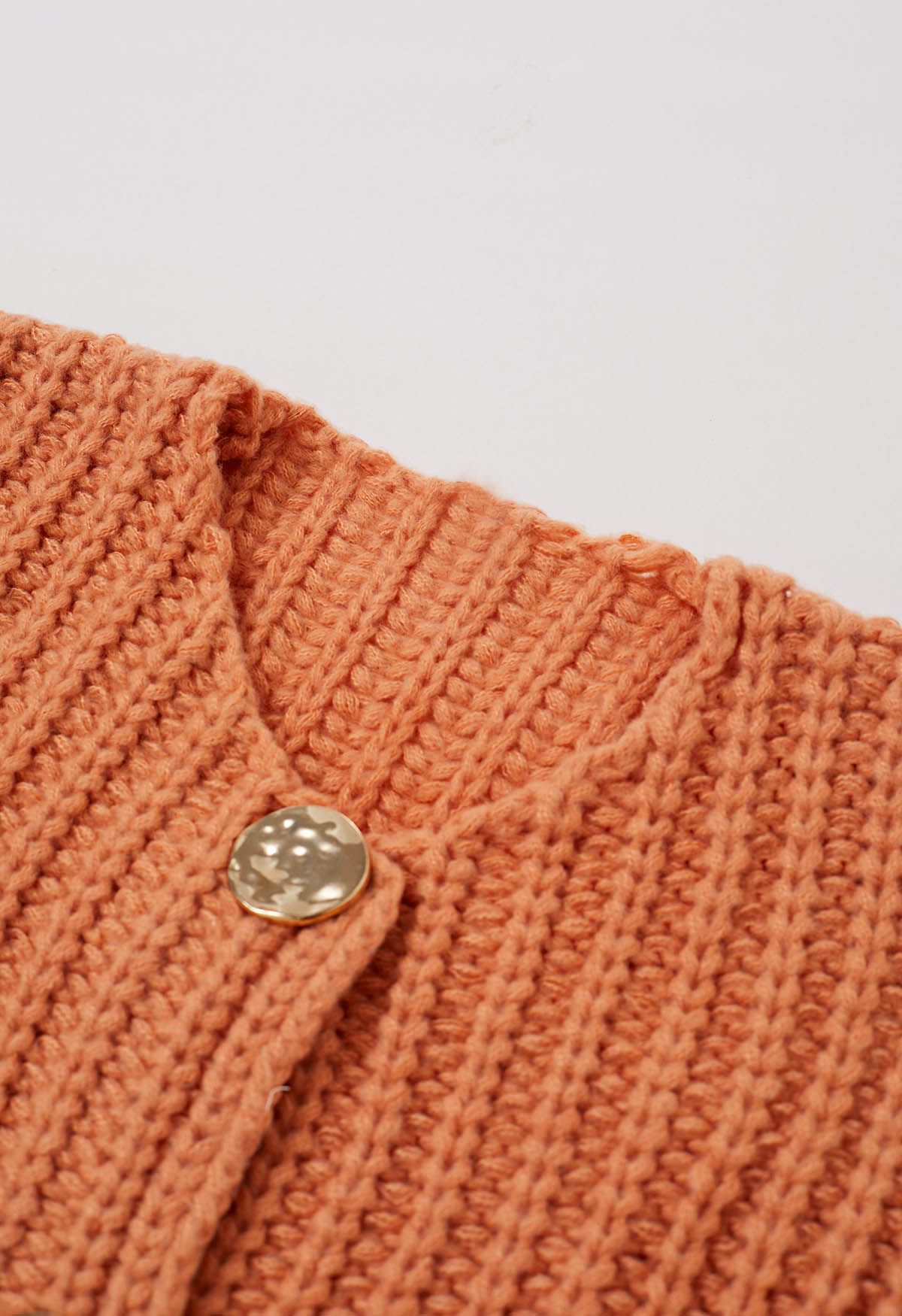 Bold Golden Buttons Patch Pocket Chunky Knit Vest in Orange