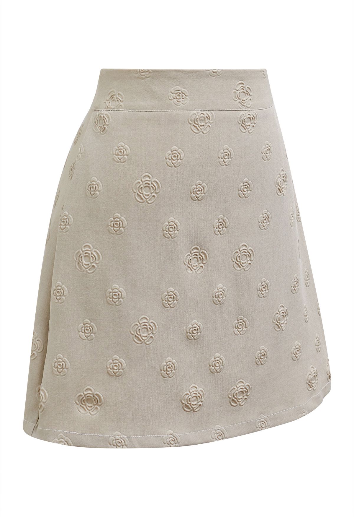 Embossed Rose Mini Bud Skirt in Taupe