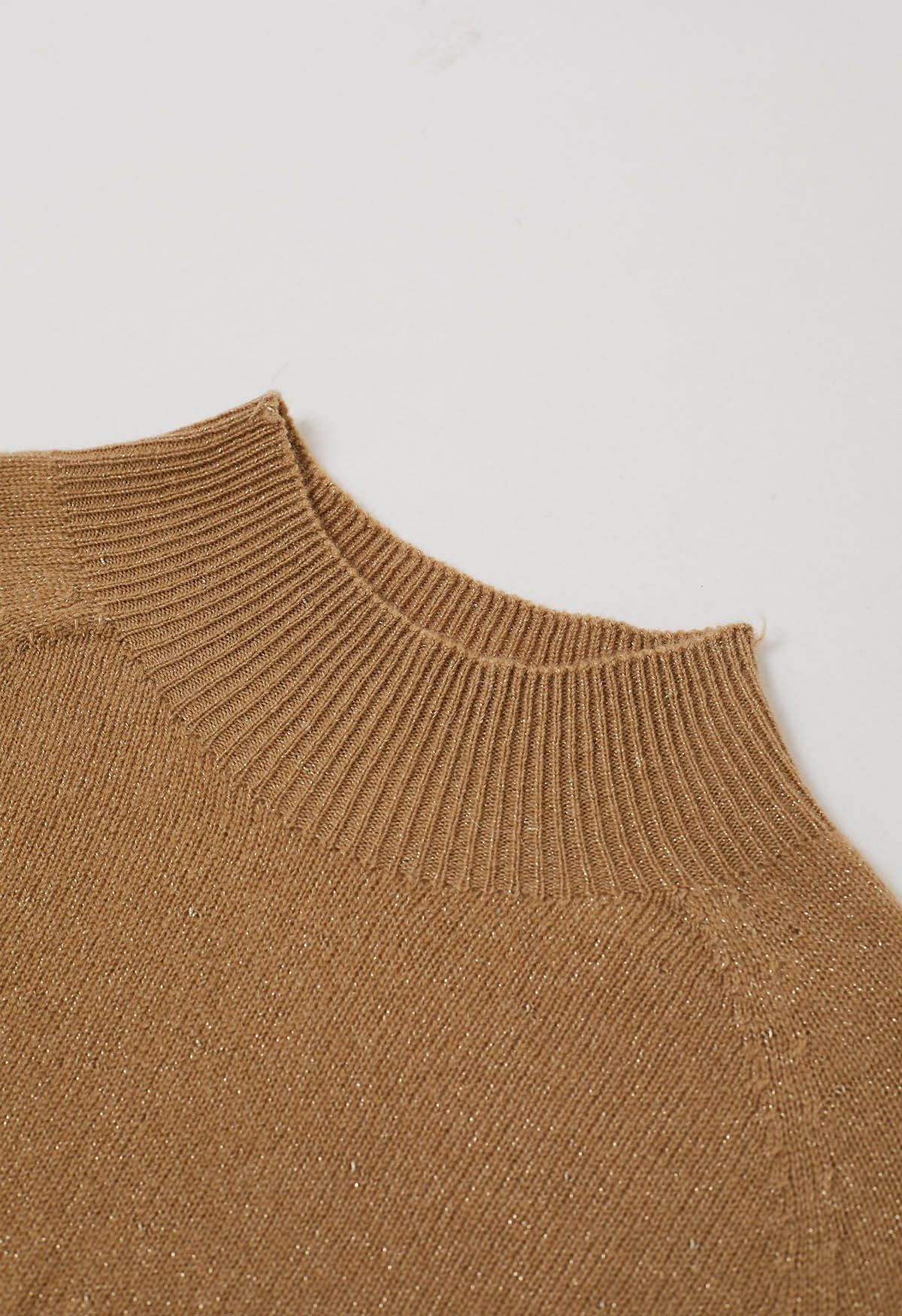 Integral Metallic Thread Mock Neck Wool Sweater in Caramel