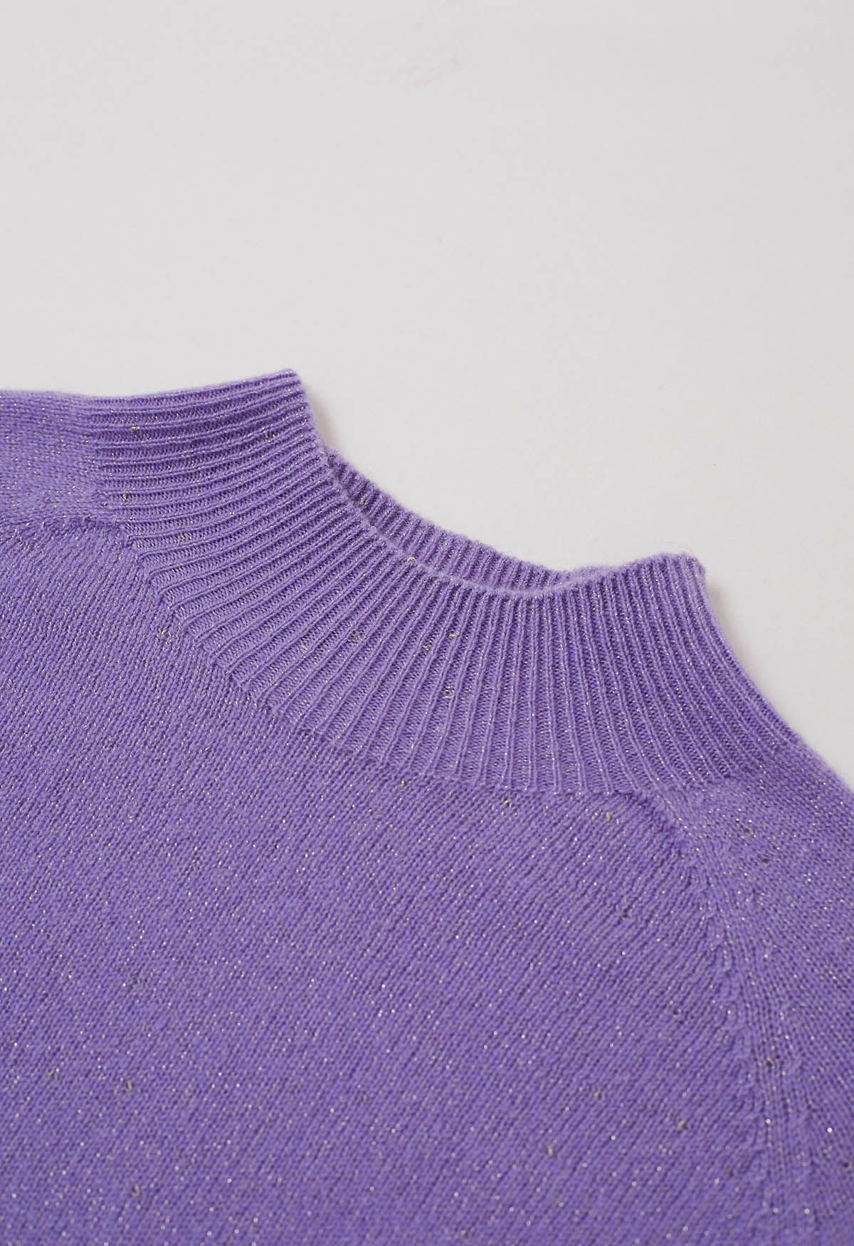 Integral Metallic Thread Mock Neck Wool Sweater in Purple