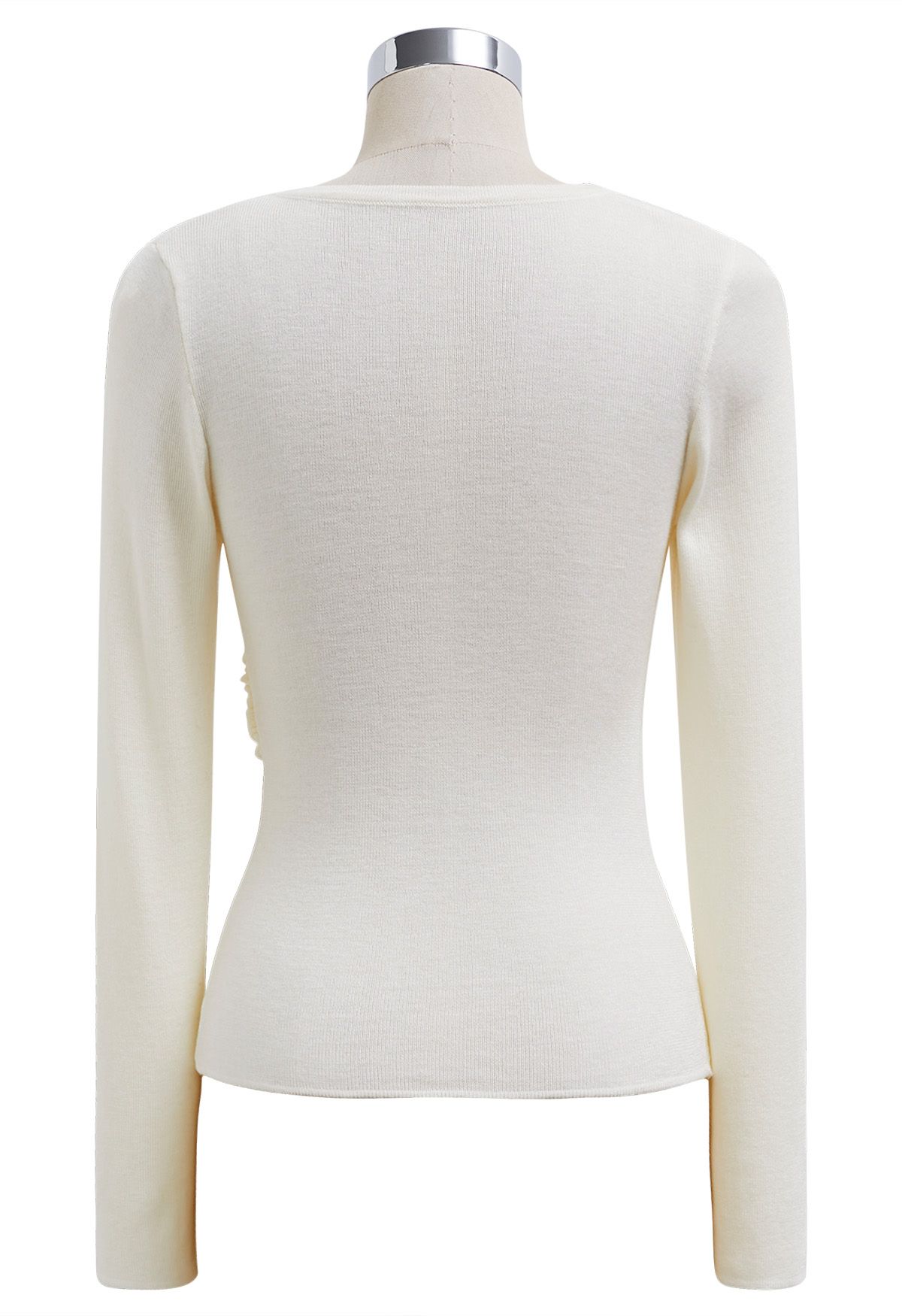 Artful Crisscross V-Neck Long Sleeve Knit Top in White