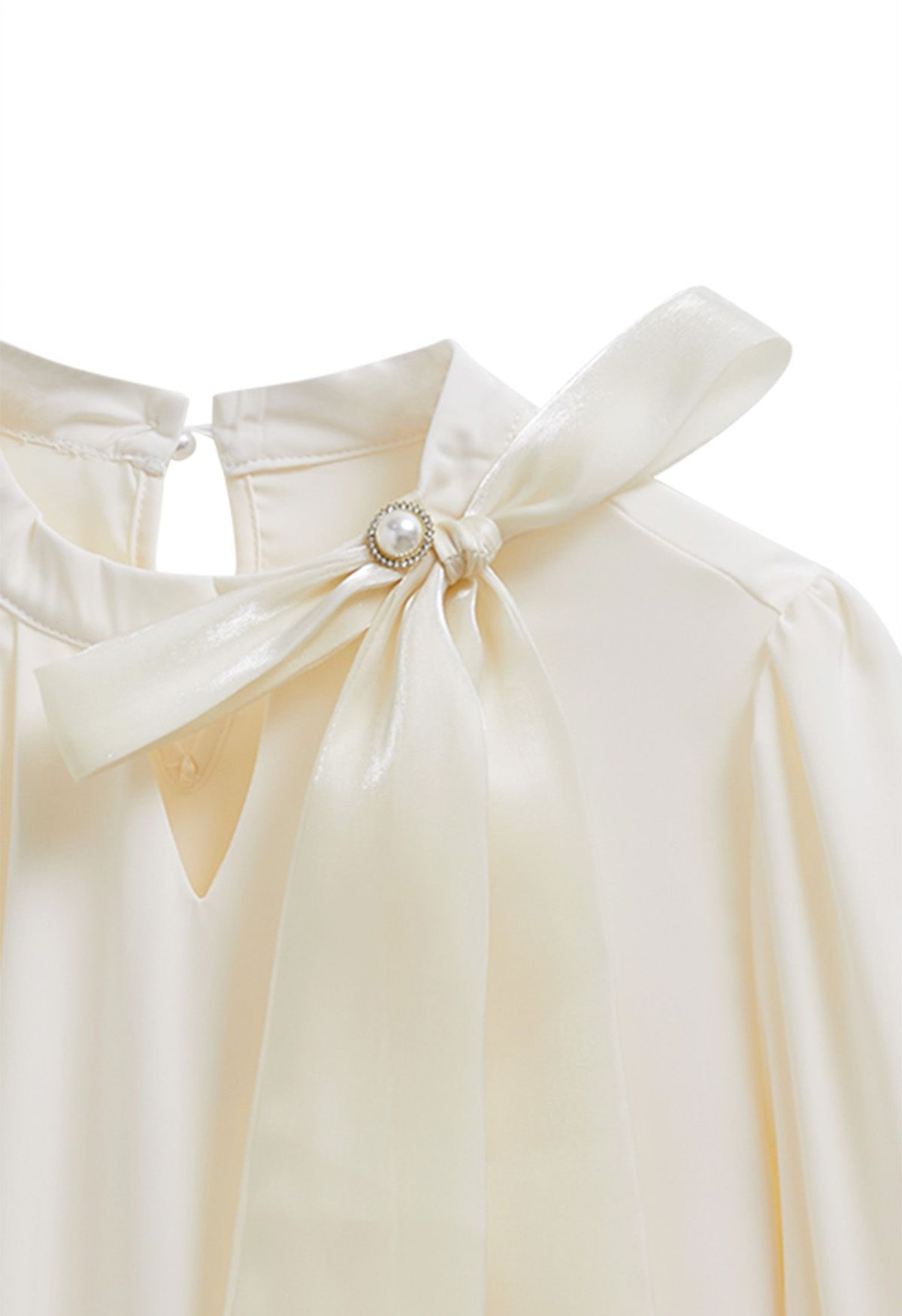 Pearly Organza Bowknot Satin Top in Cream