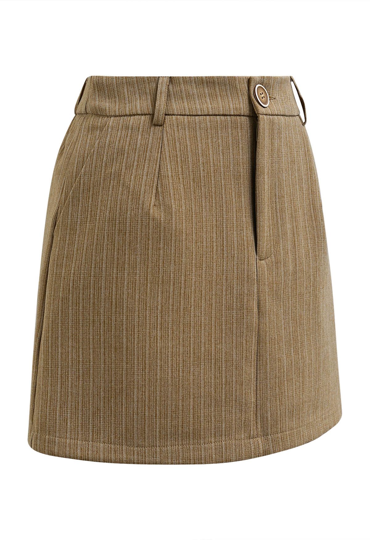 Everlasting Striped Side Pocket Mini Skorts in Camel