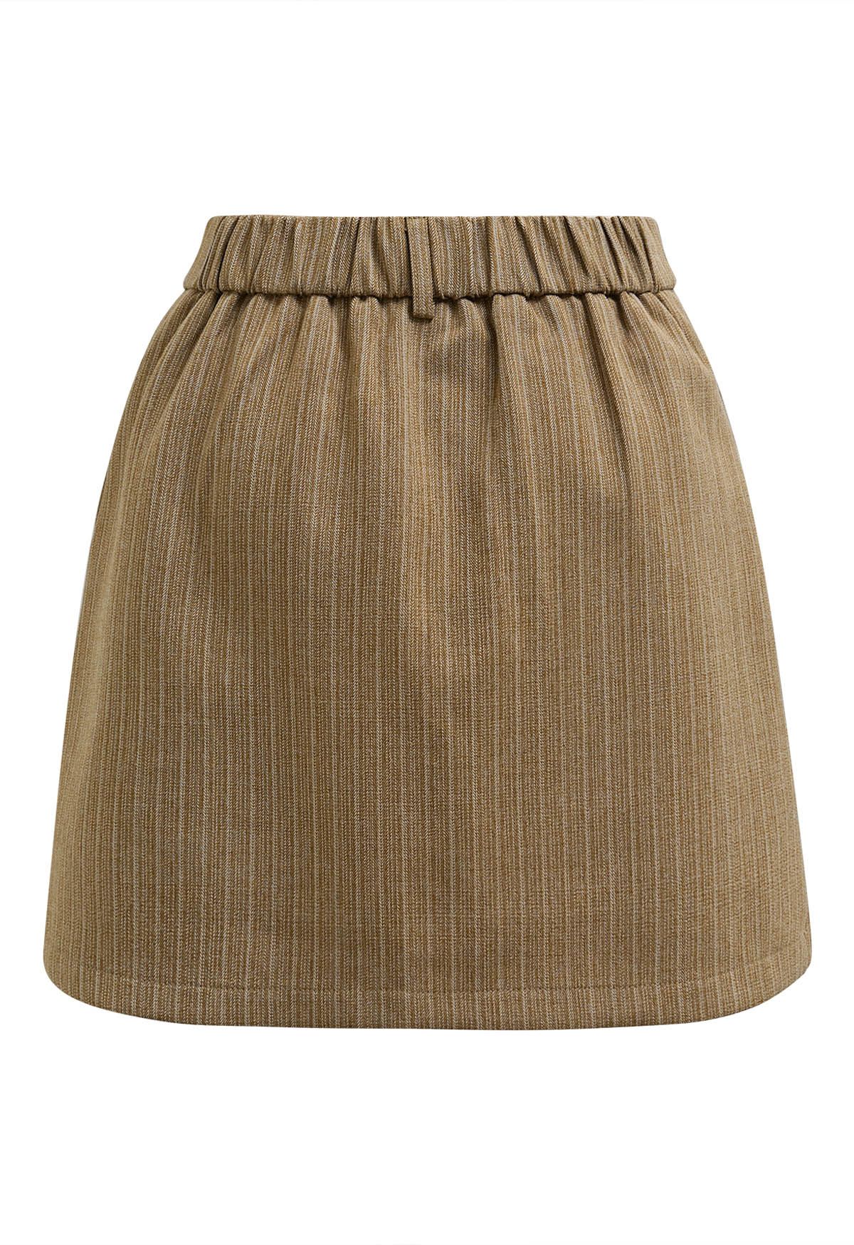 Everlasting Striped Side Pocket Mini Skorts in Camel