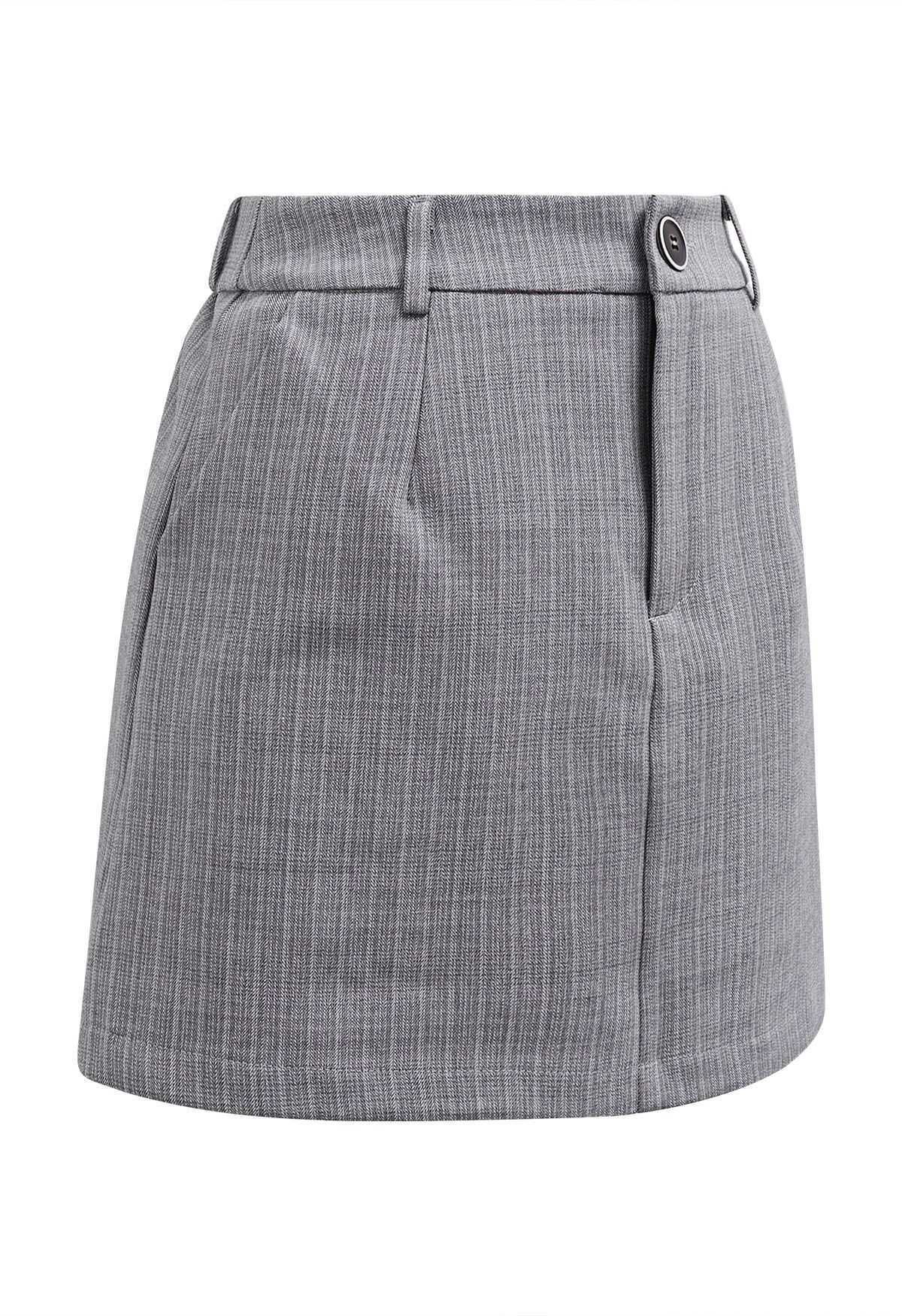 Everlasting Striped Side Pocket Mini Skorts in Grey