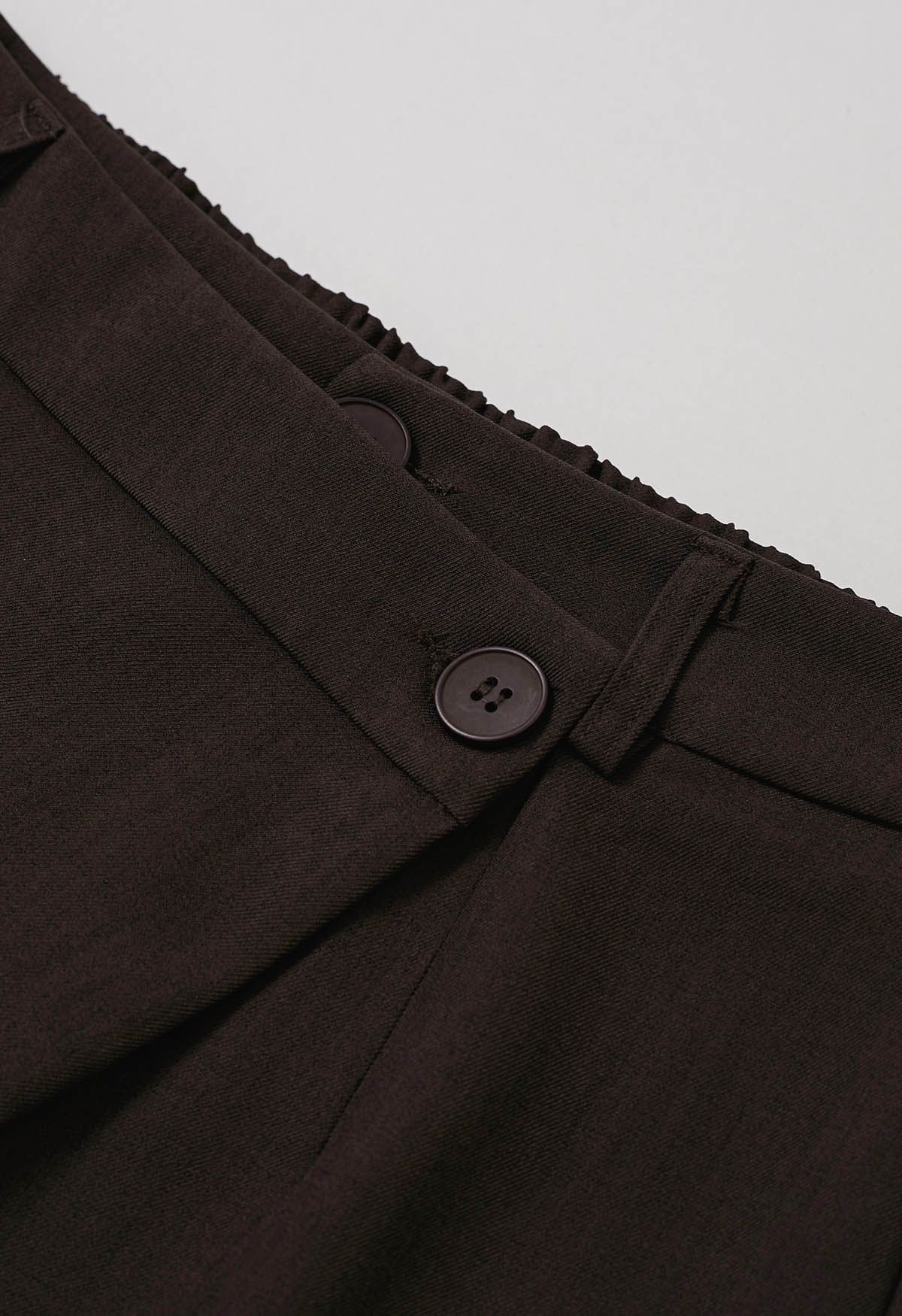 Asymmetric Flap Buttoned Straight-Leg Pants in Chocolate