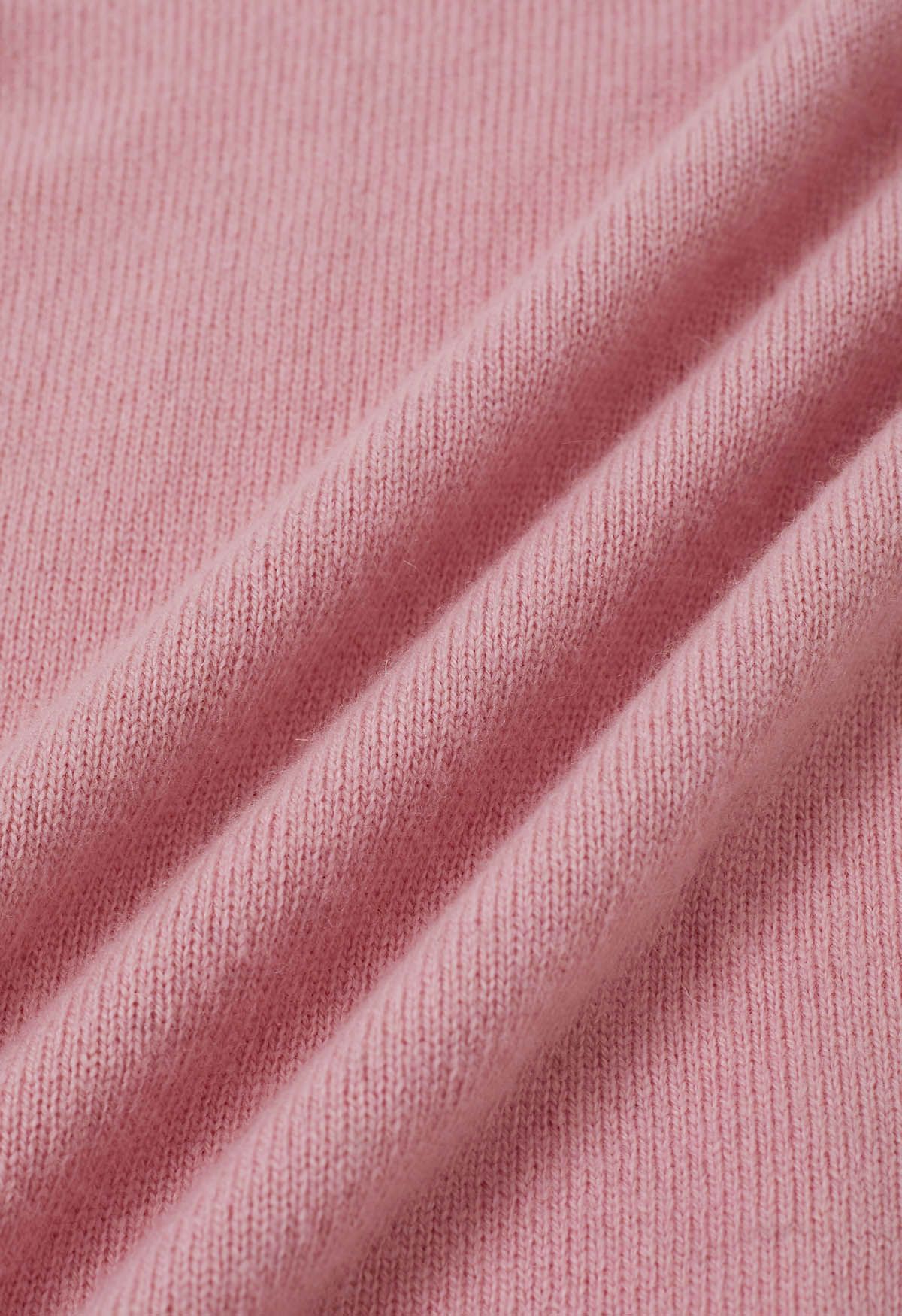 Heartwarming Mock Neck Long-Sleeve Wool Sweater in Pink