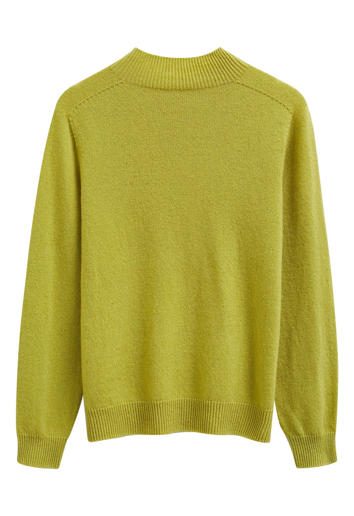 Heartwarming Mock Neck Long-Sleeve Wool Sweater in Lime