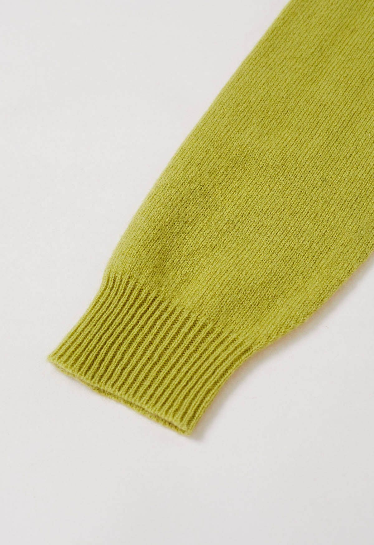 Heartwarming Mock Neck Long-Sleeve Wool Sweater in Lime