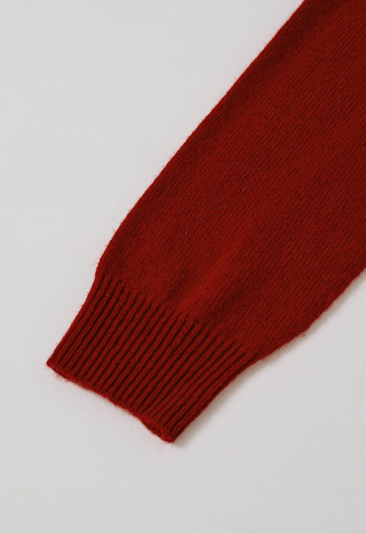 Heartwarming Mock Neck Long-Sleeve Wool Sweater in Red