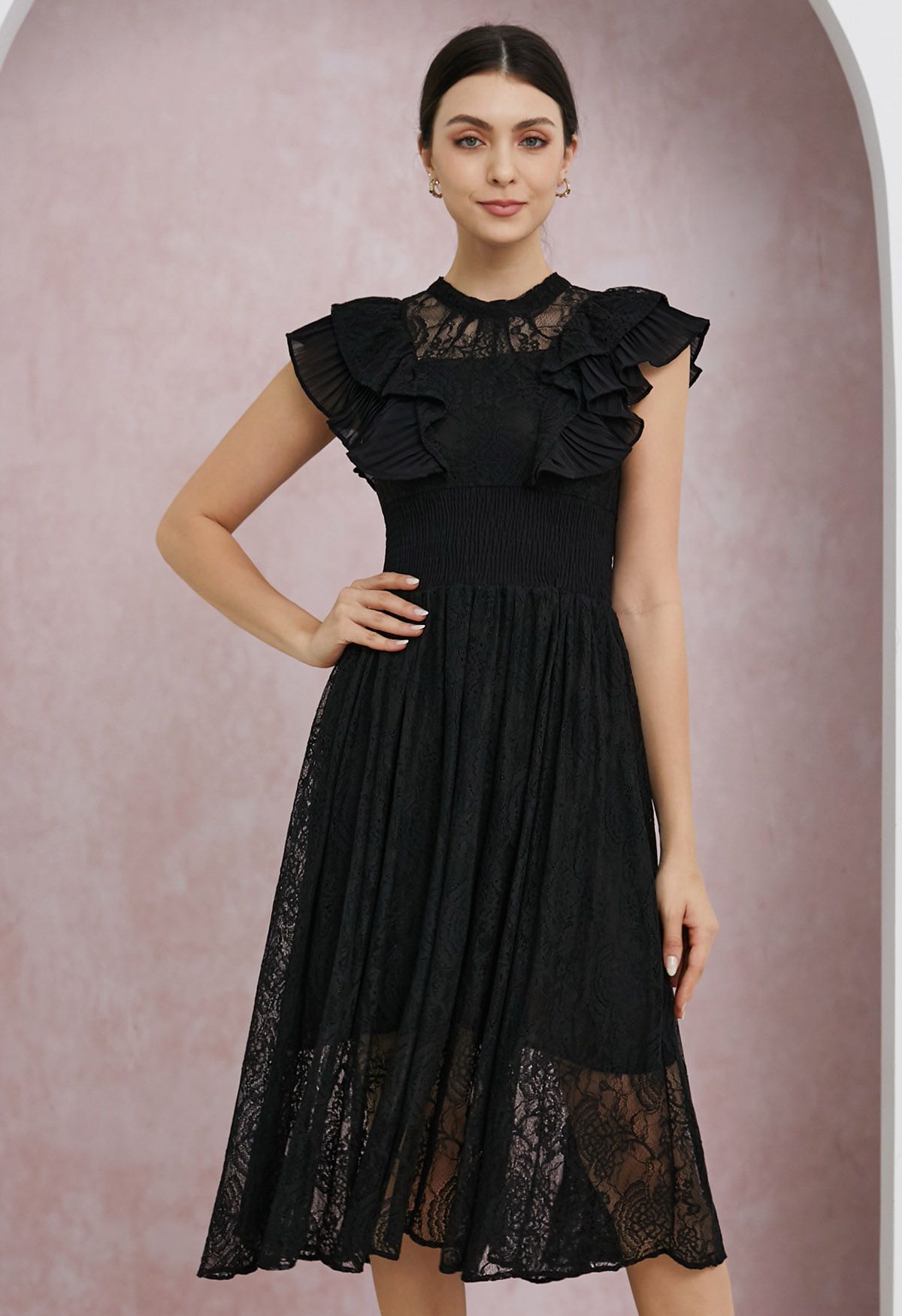 Black lace tiered dress hotsell