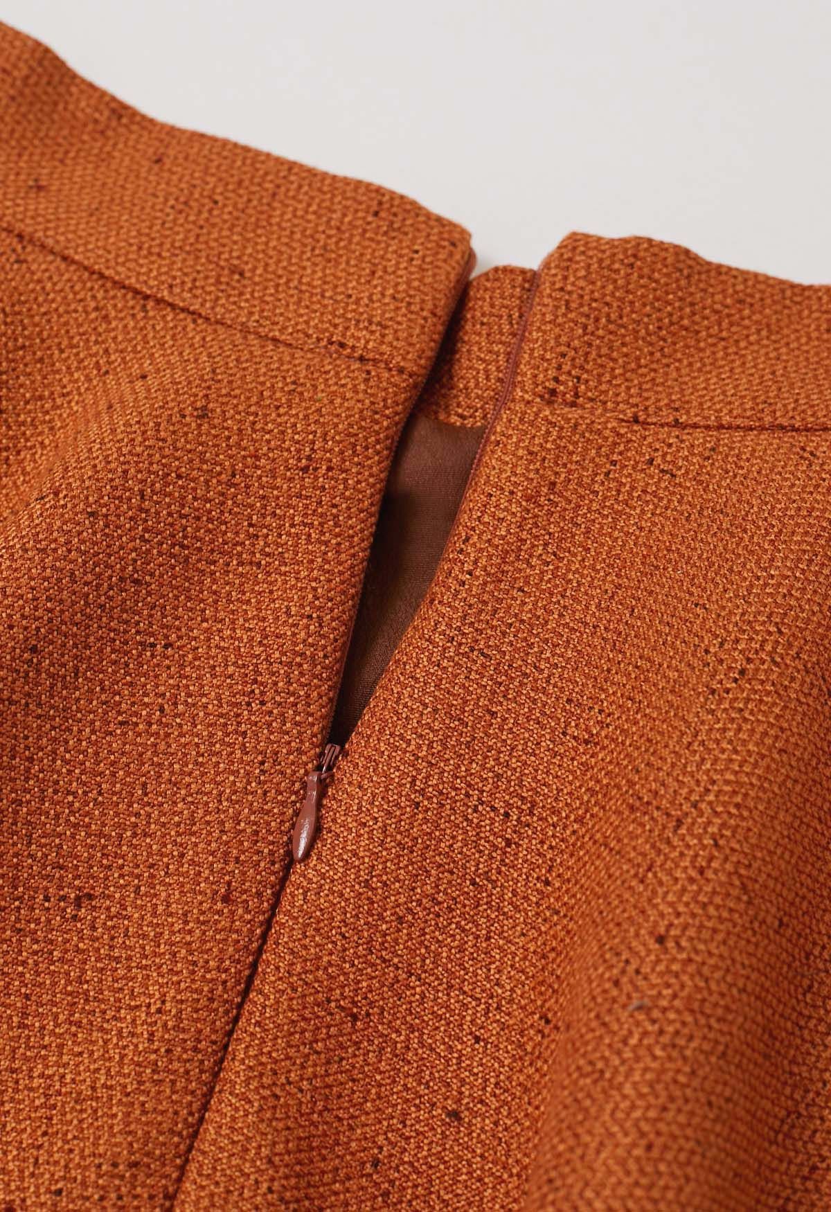 Autumn Edit Soft Tweed Flare Midi Skirt in Pumpkin