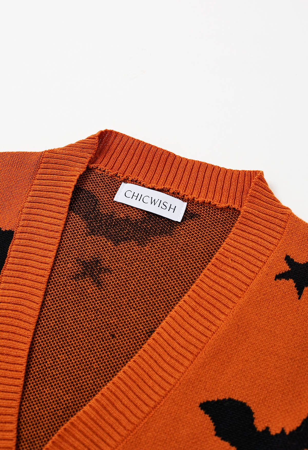 Moonlit Bats and Stars Open Front Knit Cardigan in Pumpkin