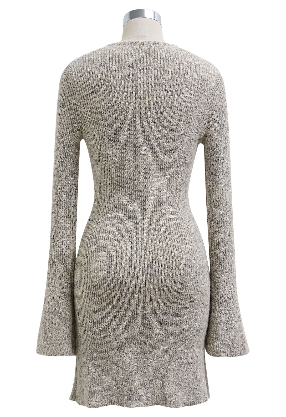 Groovy Notch Neckline Ribbed Knit Dress