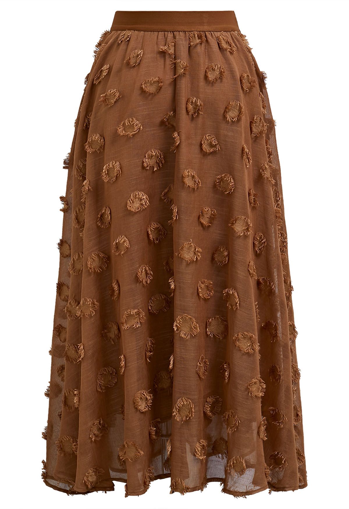 Tassel Spots Elastic Midi Skirt in Caramel