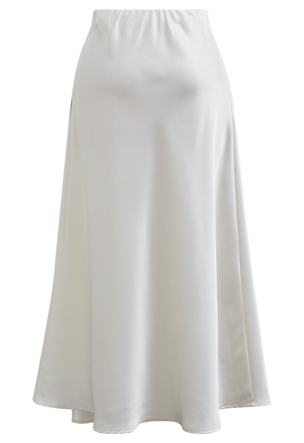 Satin Elegance Front Flap Maxi Skirt in White