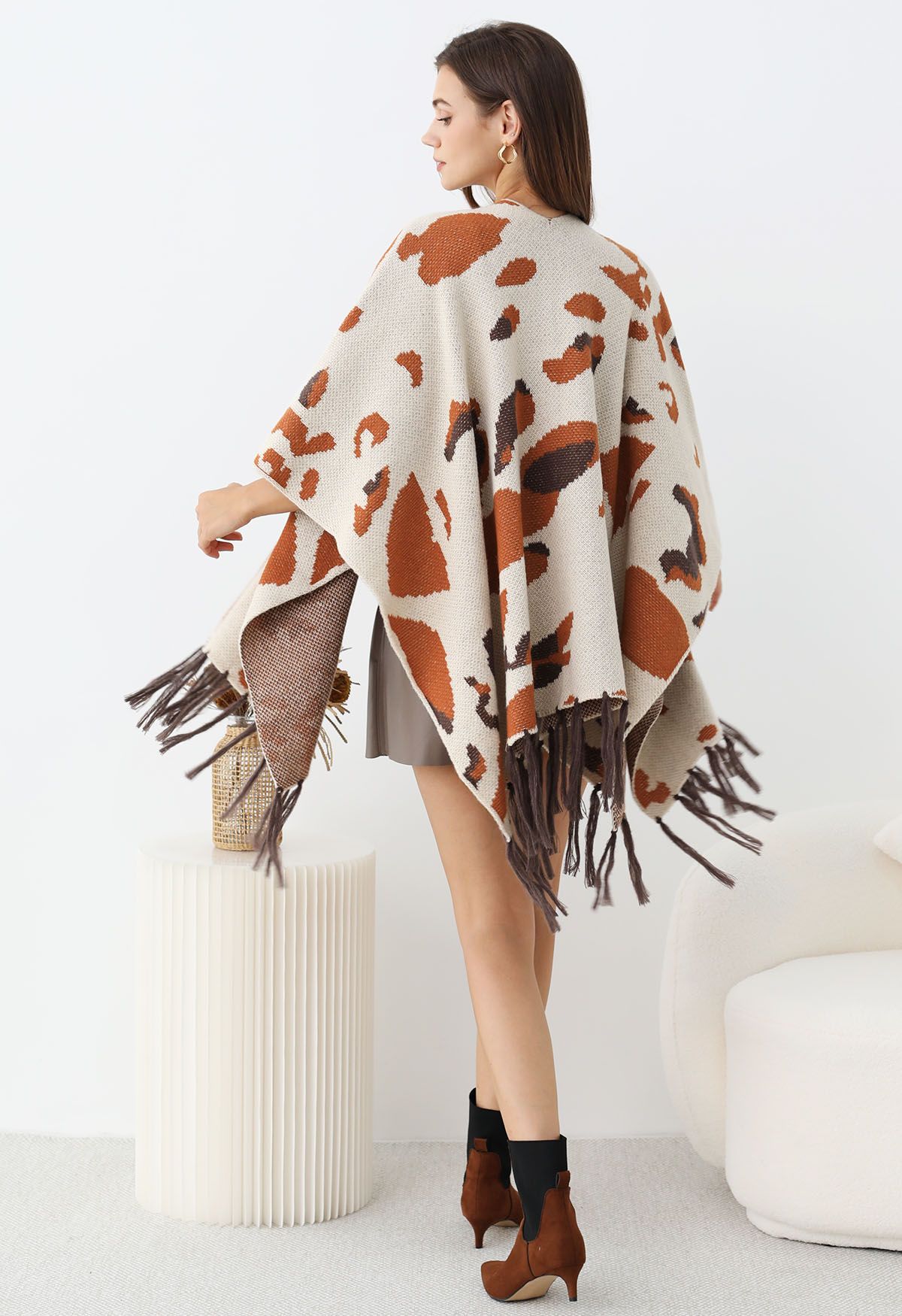 Autumn Hues Abstract Fringed Poncho